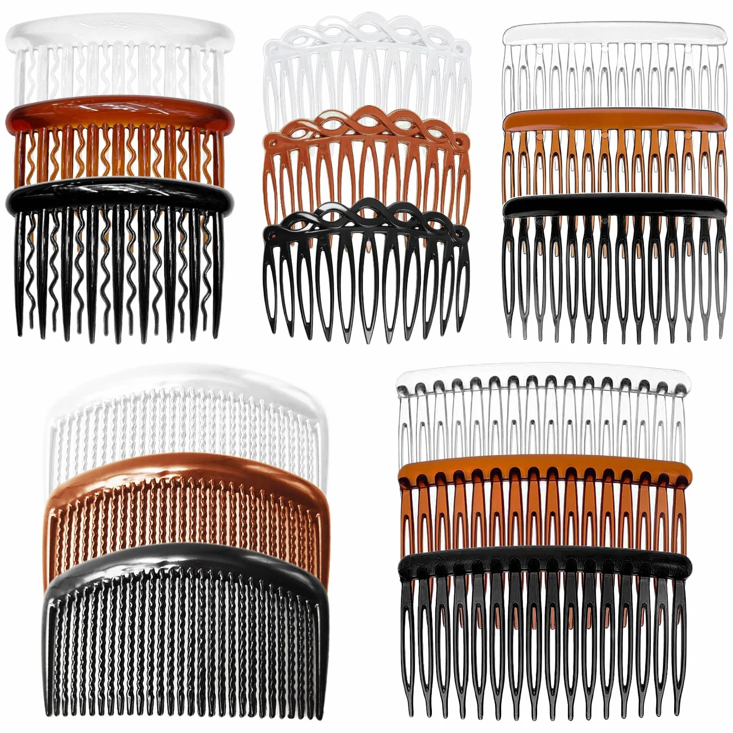 15 Pièces Peignes à Cheveux Décoratifs, Peignes Latéraux Francais, Peigne à Cheveux Décoratifs en Plastique, Peigne Cheveux Chignon, pour Femme et Filles aux Cheveux Épais et Fins, 3 Couleurs