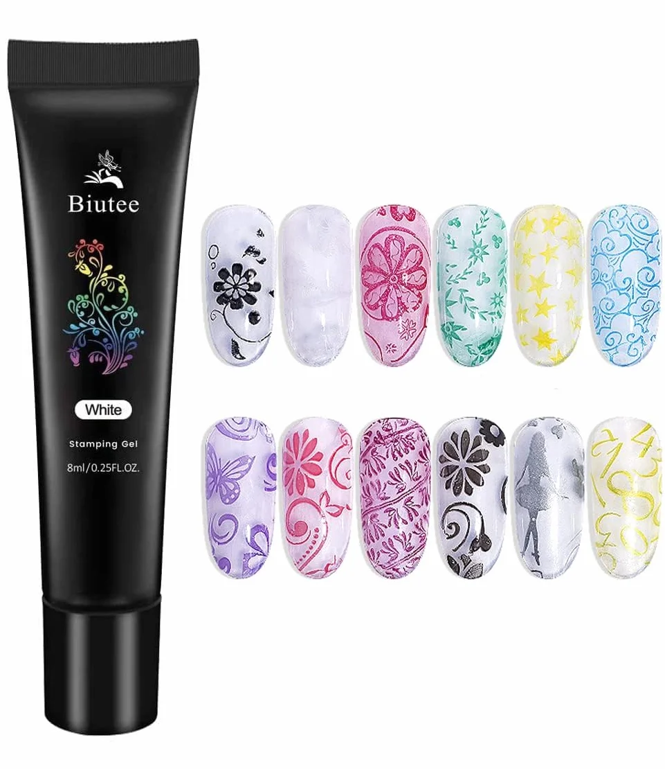 Biutee Set de Stamping Nail Art Tampon Kit d'estampage d'ongles avec 8 couleurs de vernis ongle stamping gels avec 5 plaques d'impression