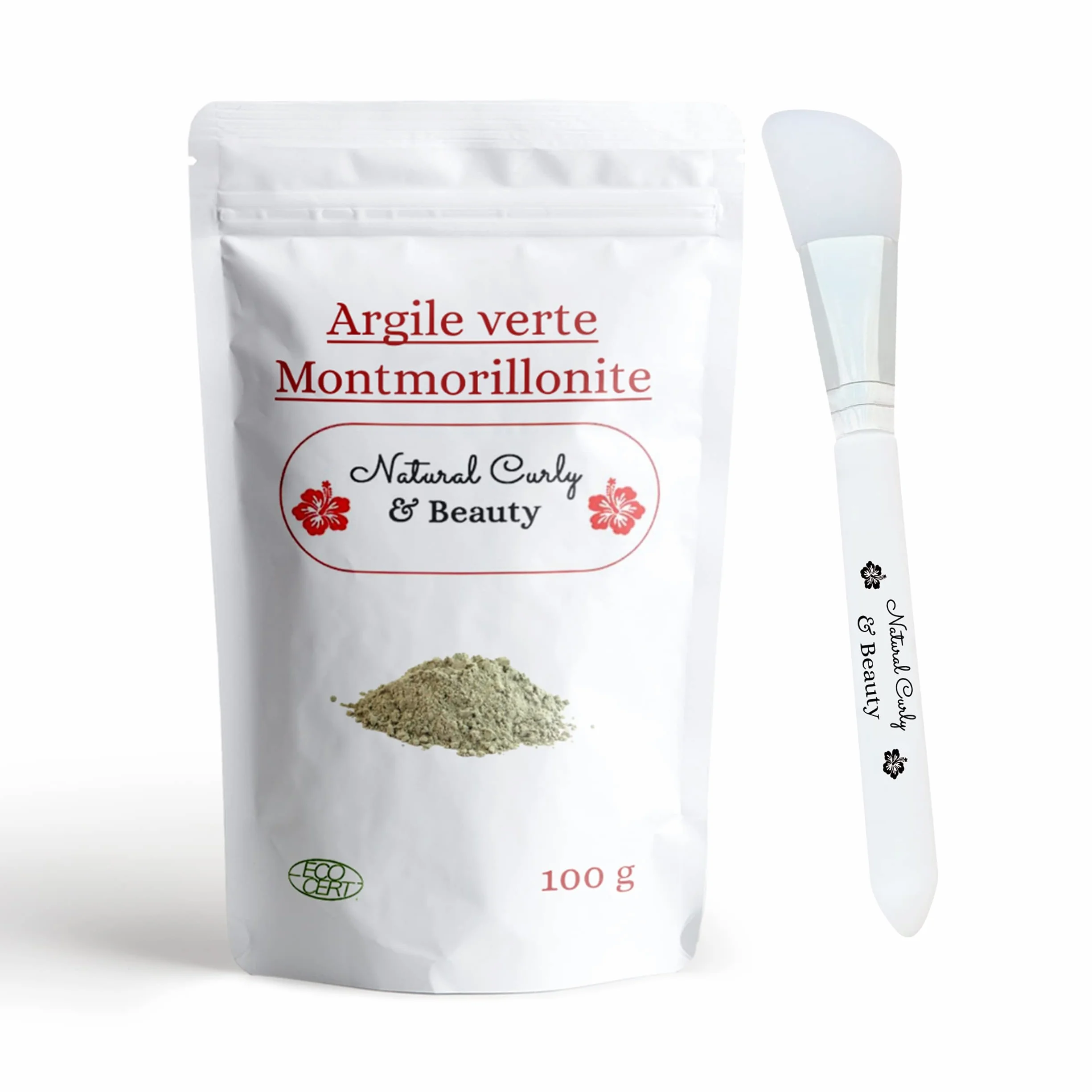 Argile verte montmorillonite ECO-CERT pinceau silicone nettoie pores hydrate adoucit peau détoxifie cheveux