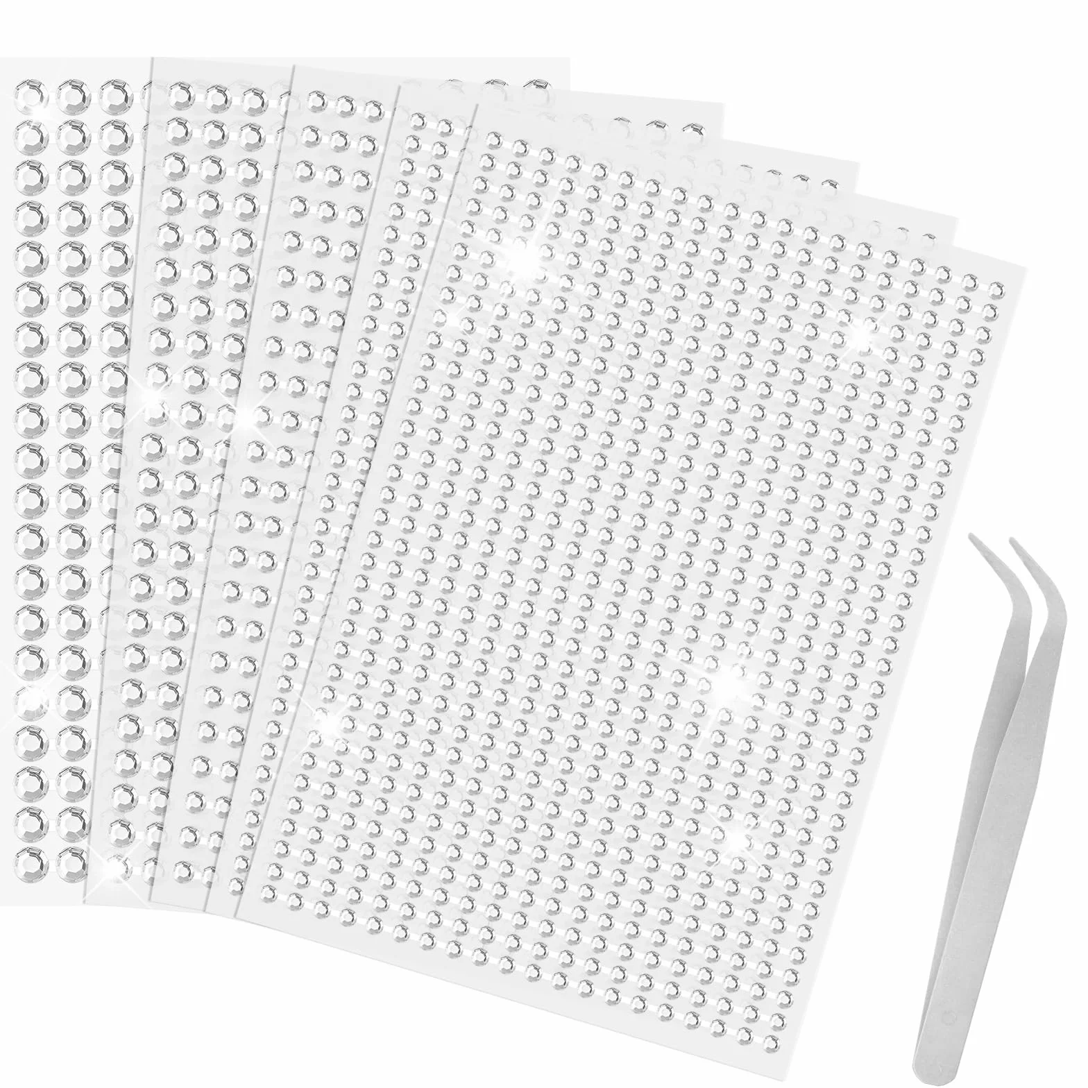 Strass Autocollant Visage 2542 Pcs, 5 Feuilles Strass Adhesif Rond pour DIY Artisanat Nail Body Maquillage Décoration (3/4/5/6mm)