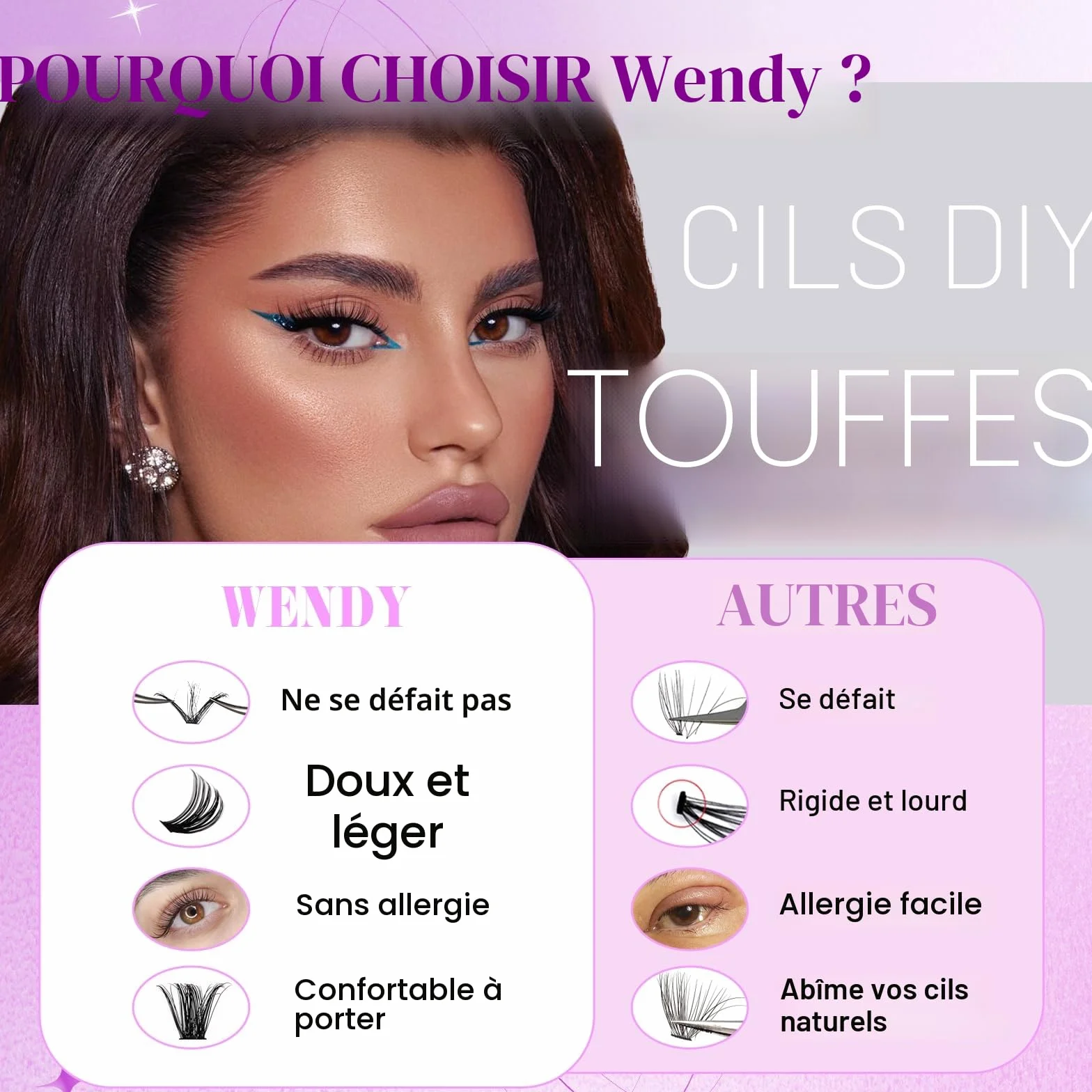 Cils Individuels 594PCS 80D+100D Volume Russe Extension D-Curl Cluster Lashes Mixte 10-18mm Naturel DIY Pour Débutants