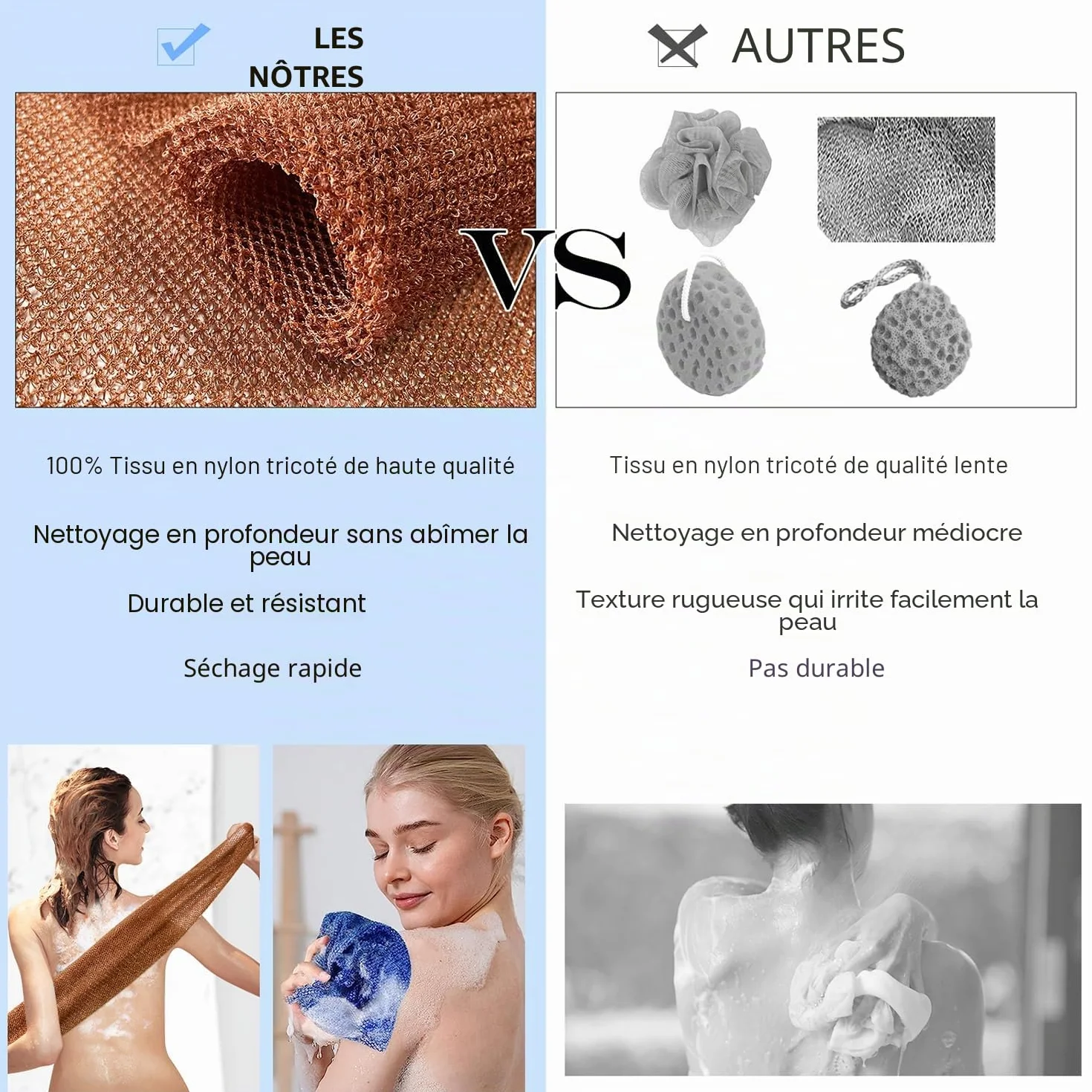 Yiclick 3 Pièces Gant de Toilette Exfoliant Africain, Eponge Douche, Eponge Exfoliante Corps Grande Taille, Gant Douche, Gant Exfoliant Corps Dos, Fleur De Douche Loofah Luffa Bain Brosse