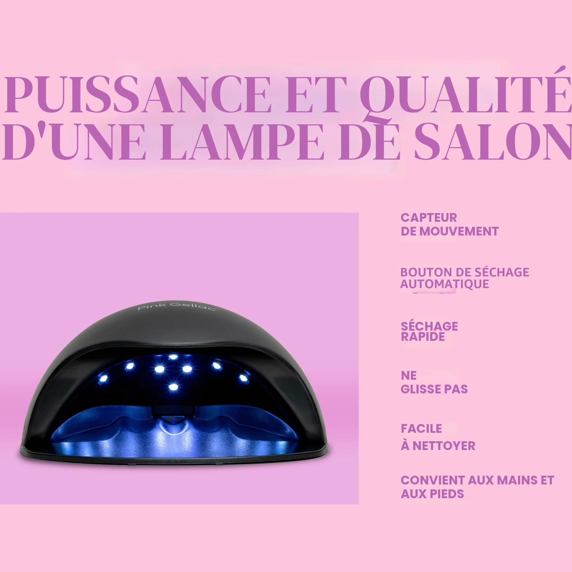 Pink Gellac Kit Manucure Semi Permanent avec Lampe UV LED Noir, 4x Teintes Rouges 15 ml, Top & Base Coat, Dissolvant