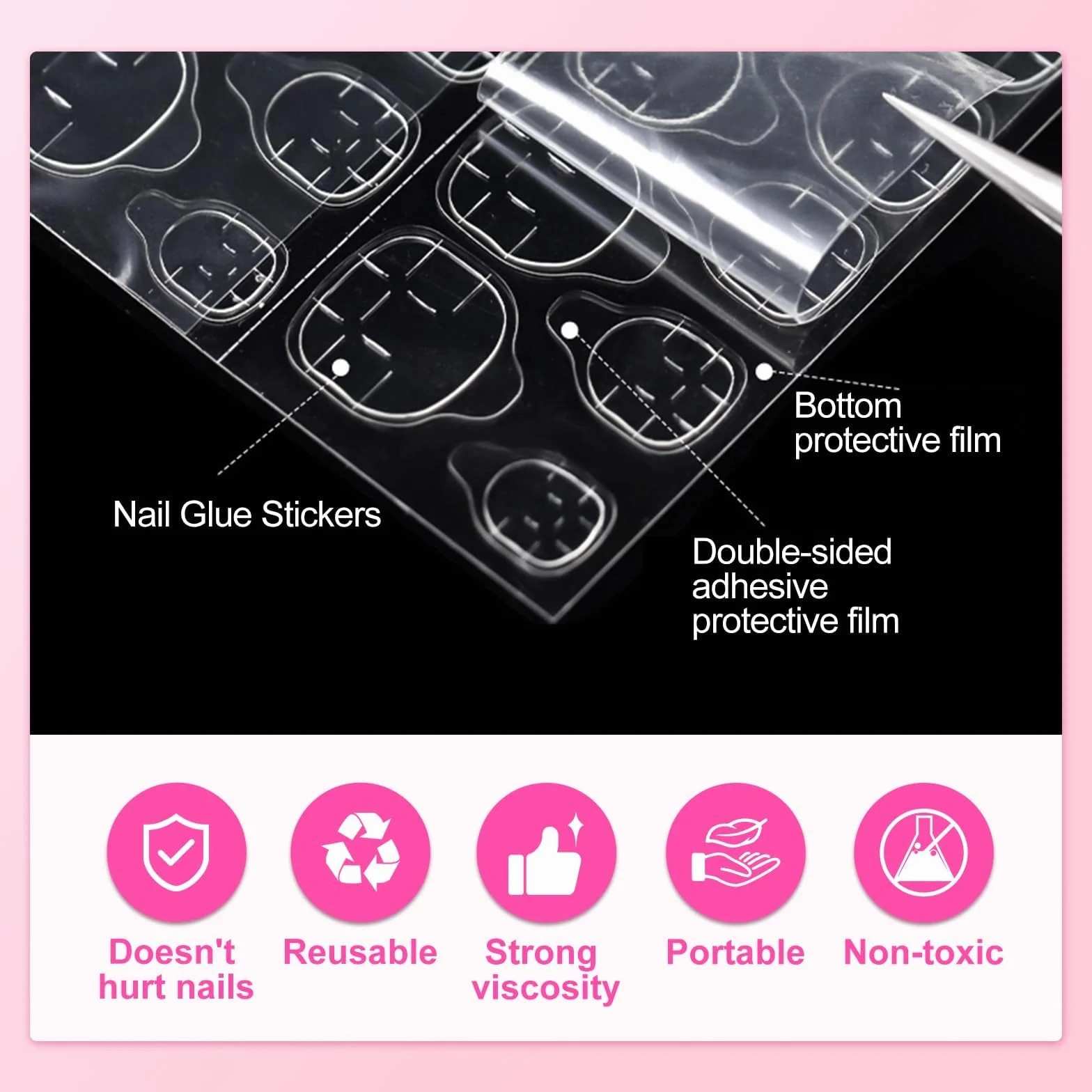 264 Pcs Autocollants à Ongles, 11 Feuilles Faux Onglets Autocollants Double Face, Autocollant d'Ongle Adhésif Transparent Imperméable