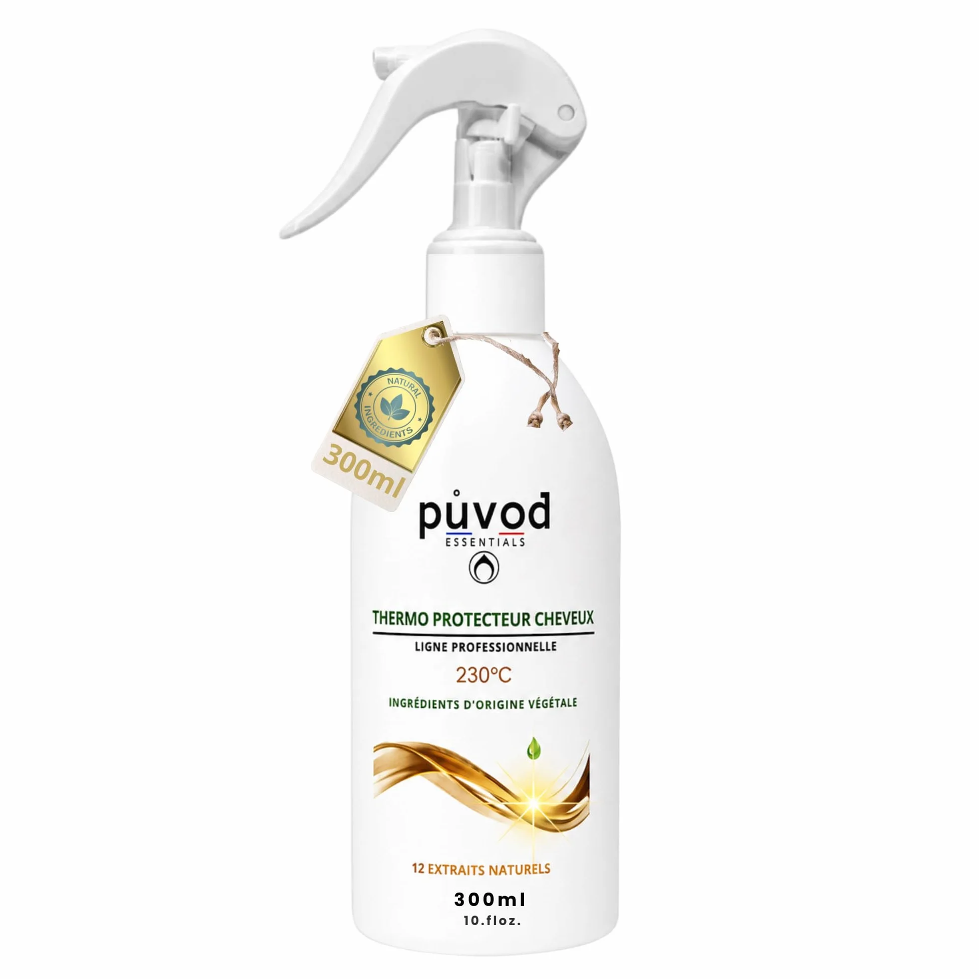 PUVOD Spray Thermo Protecteur Cheveux 300ml – Protection Chaleur 230°C – Réduit 82% Casse – Anti Frisottis Anti Humidité – Protection UV Sans Sulfate Sans Parabène – Soin Sans Rinçage Brushing Expert.