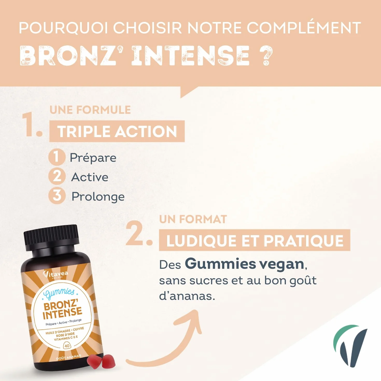 Vitavea Gummies Solaire Bronz'Intense Complément alimentaire Bronzage 40 gummies Vegan