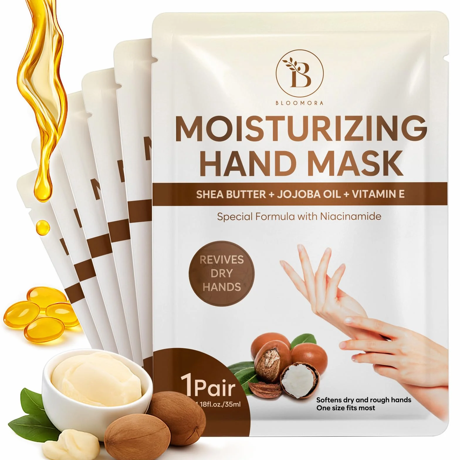 Gant Hydratant Main Beurre de Karité Huile de Jojoba Vitamine E Masque Nourrissant Mains Sèches (6 Paires)
