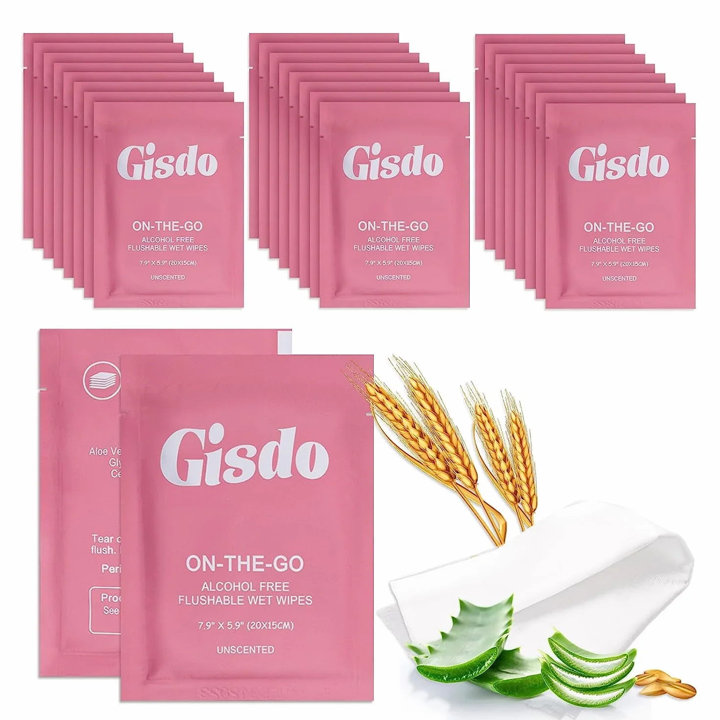 50 pcs Lingettes de nettoyage de la peau flushable pour tous, emballées individuellement
