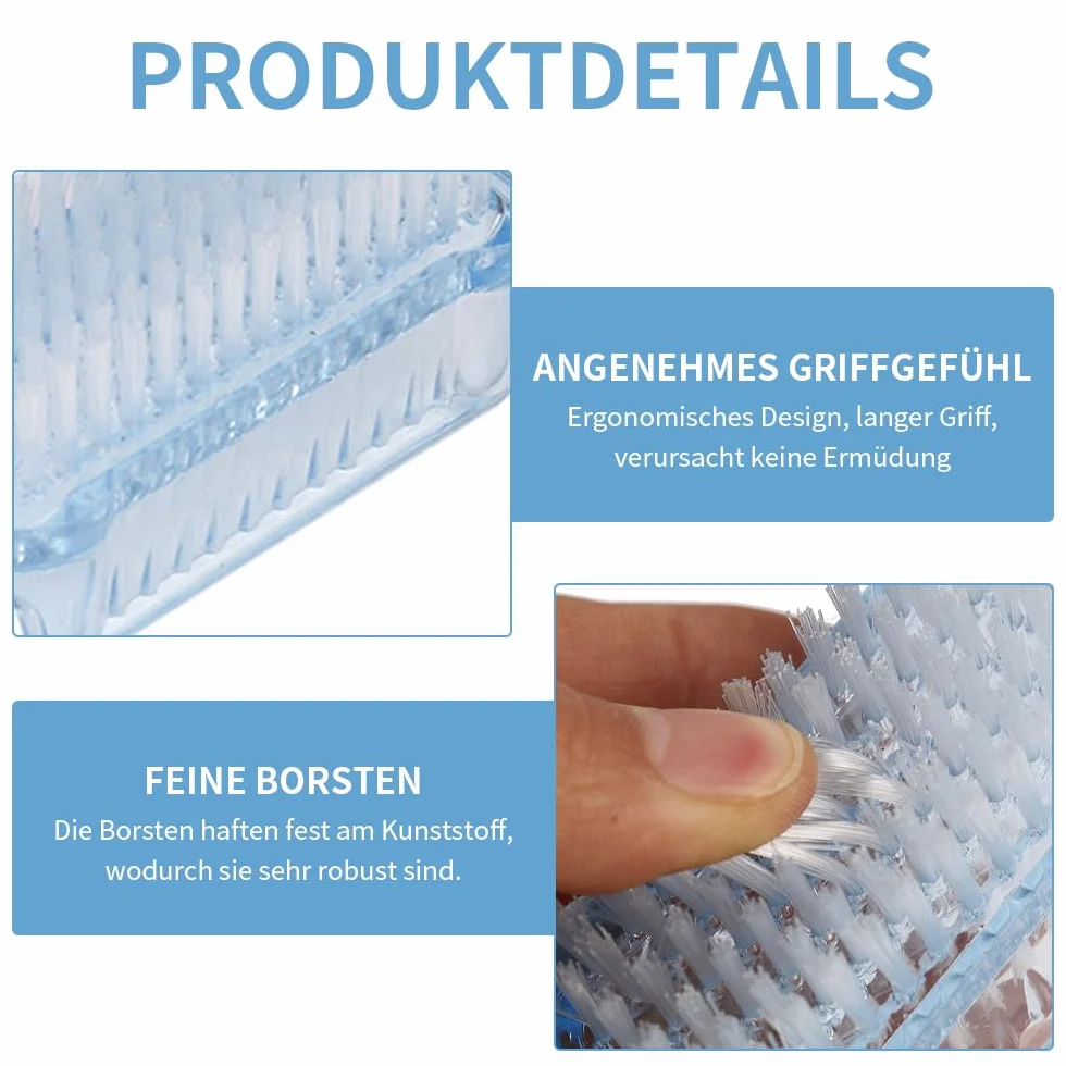 Lot de 3 brosses à ongles robustes double face transparente exfoliante pour nettoyage des mains, pieds