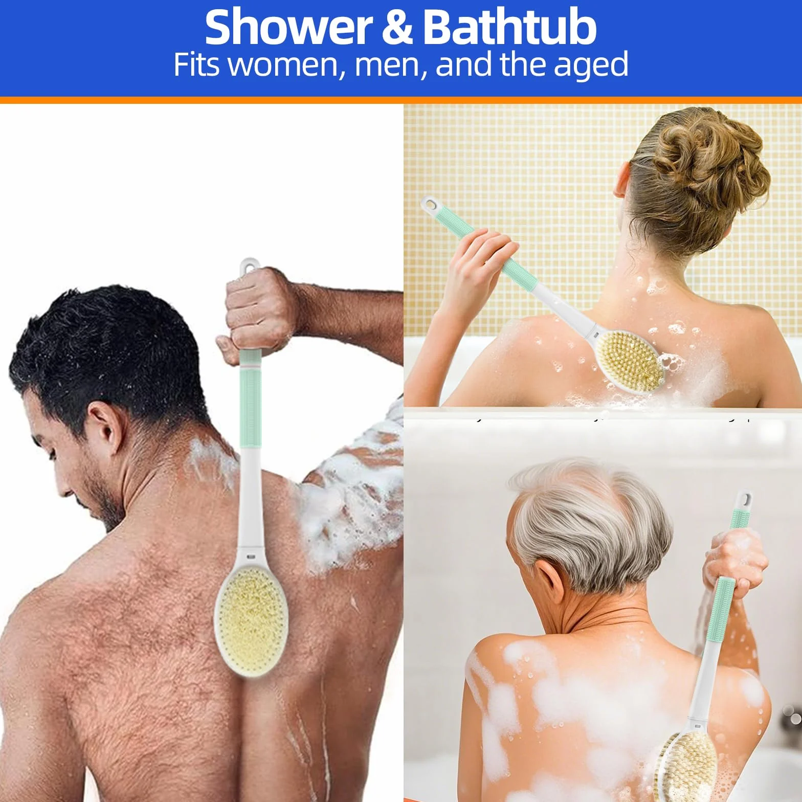 Brosse de douche pour le dos 44 cm long manche double face CellGulite