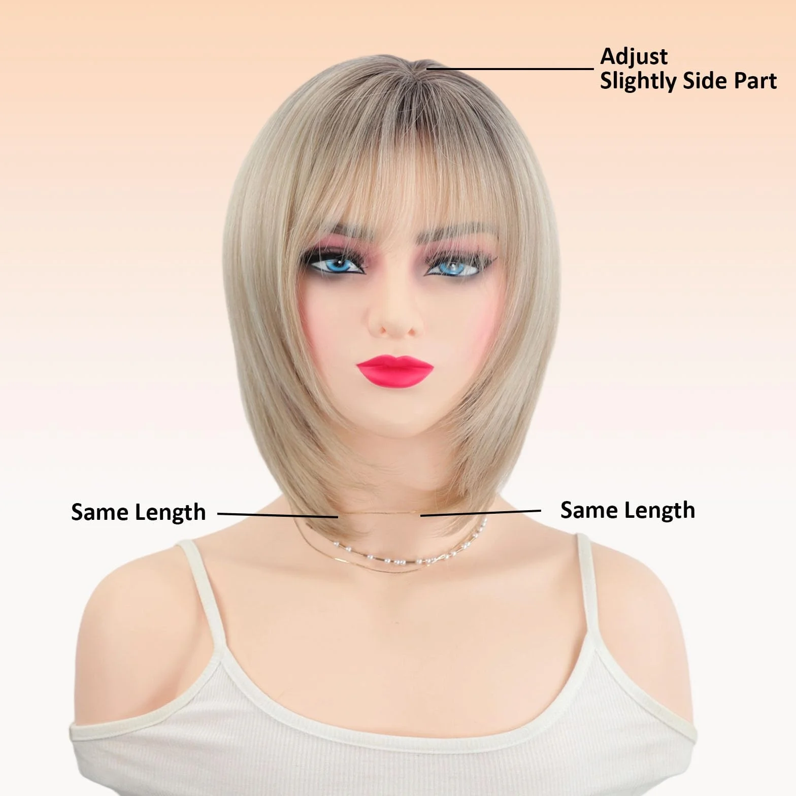Perruque Femme Naturelle Perruque Bob Dégradée Court avec Frange Volume et Style pour Quinquagénaires Grand-mère Couvre Cheveux Blancs Perruques Synthétique Naturels Blond Clair Ombré