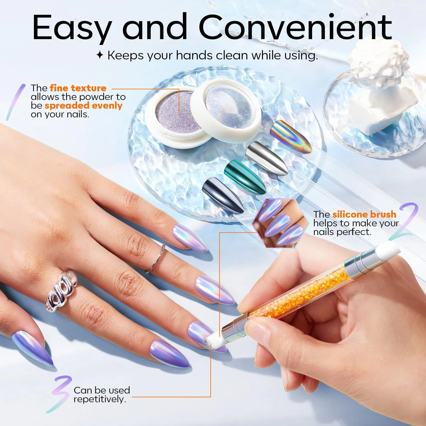 MODELONES Perle Poudre Ongles Blancs 13PCS Vernis Fards Poudre Métaux Brillants Nuanciers Ongles Palettes Yeux Stylo Détail