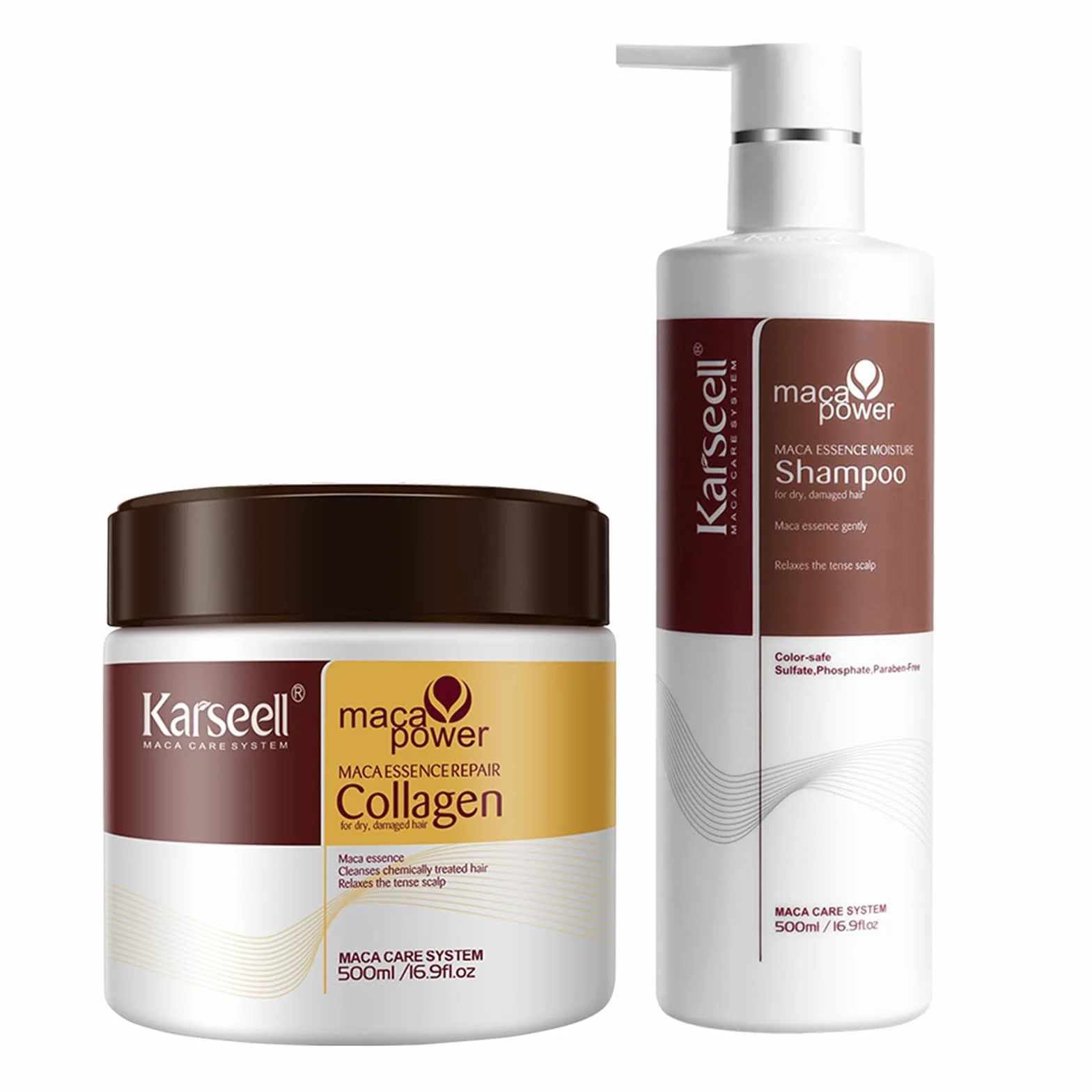 Karseell Collagen Masque Cheveux & Shampooing Hydratant, Hydratation Intense, Contrôle des Frisottis, Sans Sulfate pour Cheveux Secs et Abîmés