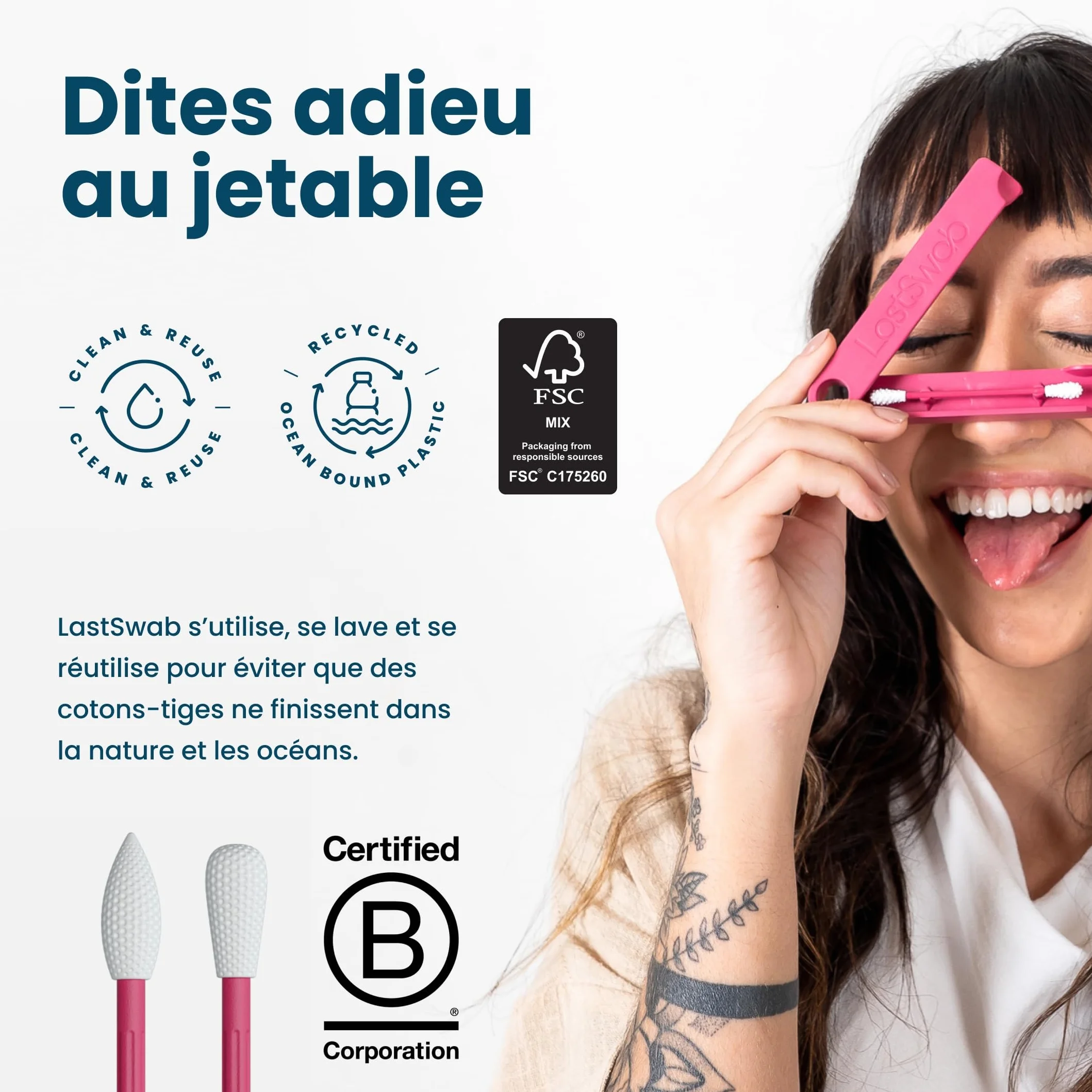 LastSwab® Cotons-tiges réutilisables en silicone pour le maquillage – Précision eyeliner, mascara – Lavables, véganes, zéro déchet – Rouge