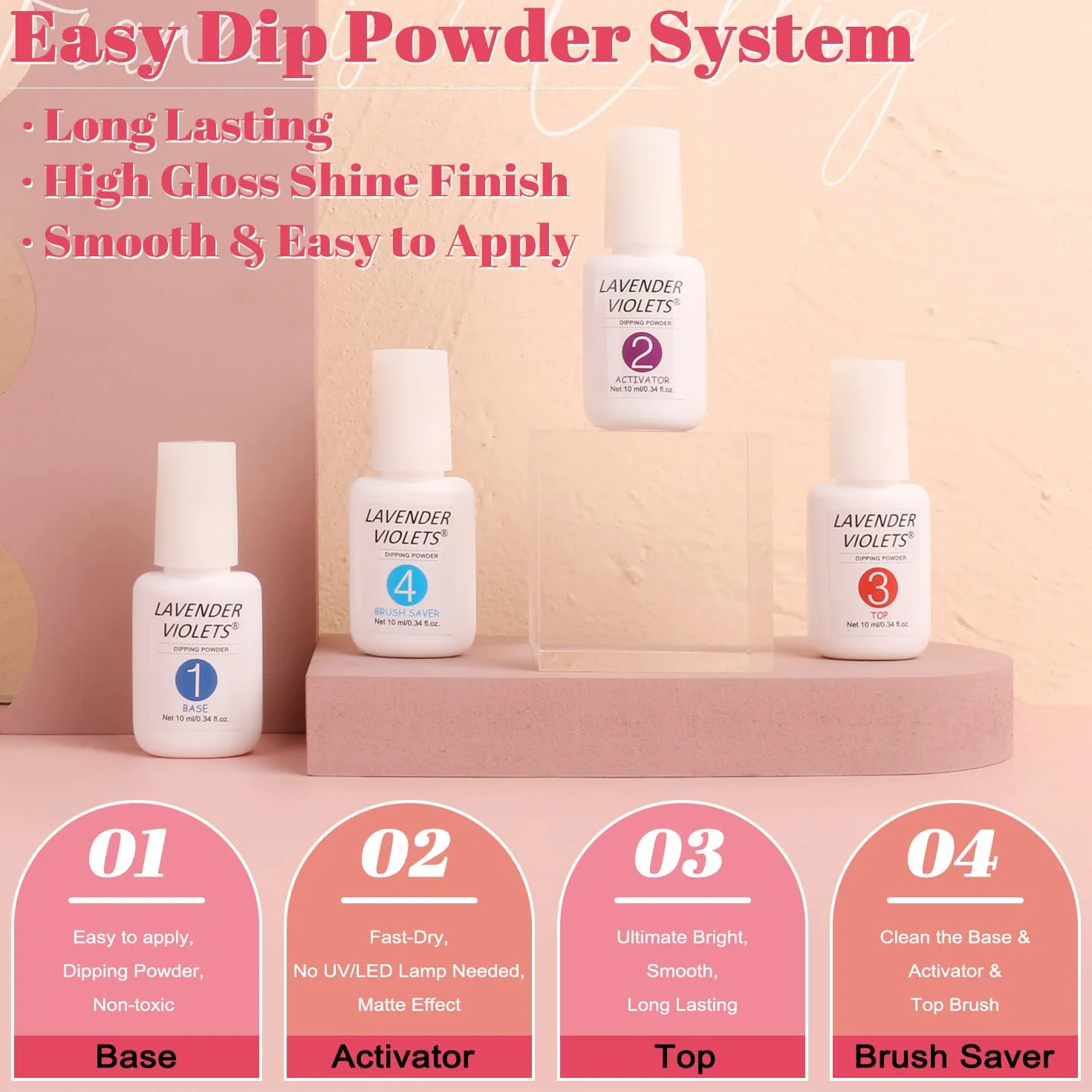 Lavender Violets 20 Pcs Dipping Powder Nail Kit French Nude Poudre Starter Base Top Coat Activateur Brush Saver M962