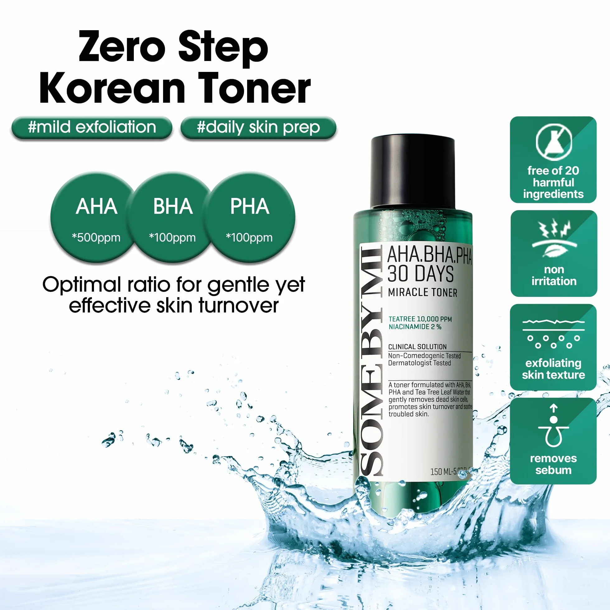SOME BY MI AHA BHA PHA 30 Days Miracle Toner 150ml Tonique exfoliant coréen à l'acide salicylique