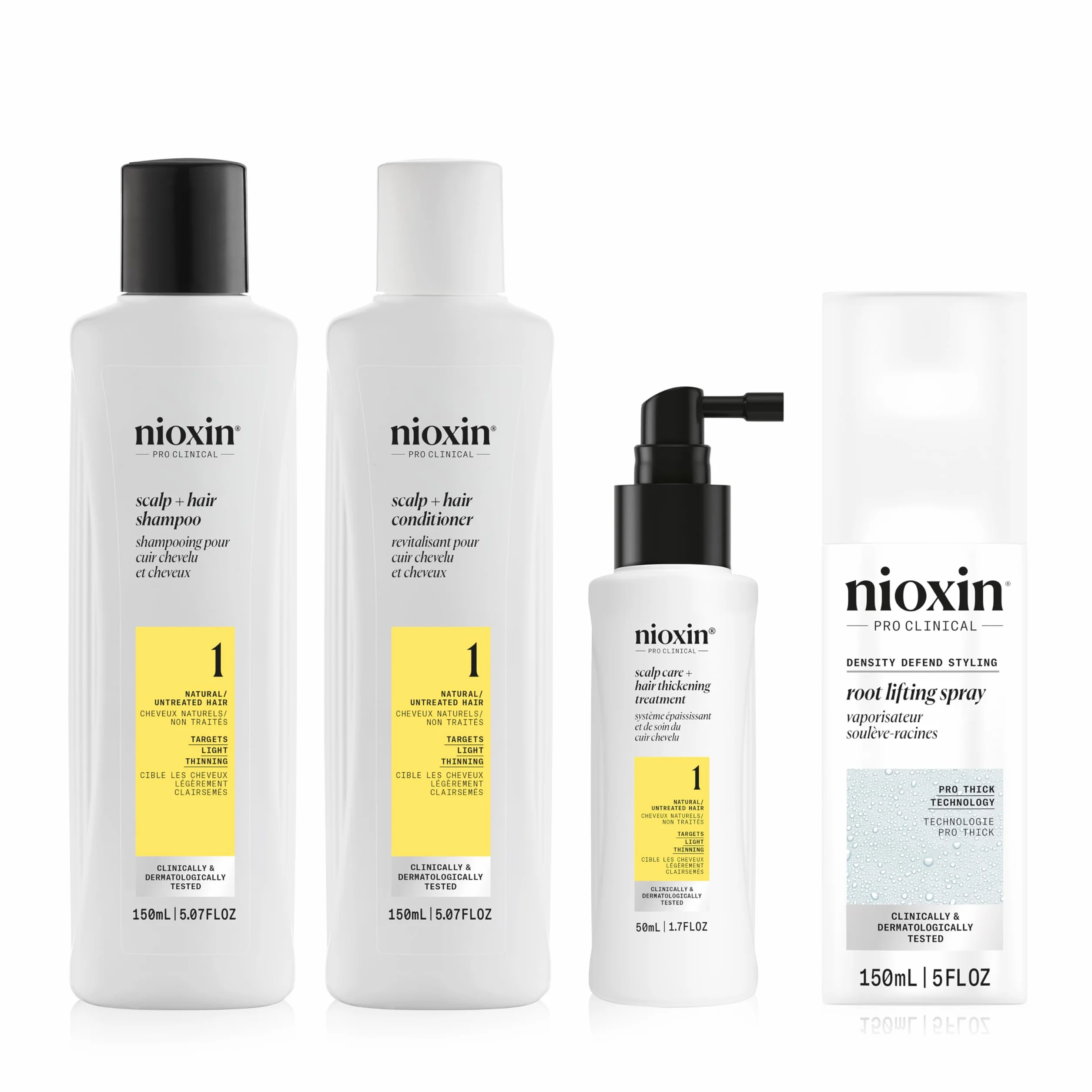 Nioxin - Kit de soins SYSTEM 1 - Shampoing & après-shampoing (150ml), soin sans rinçage (50ml) + spray volumateur racines (150ml)