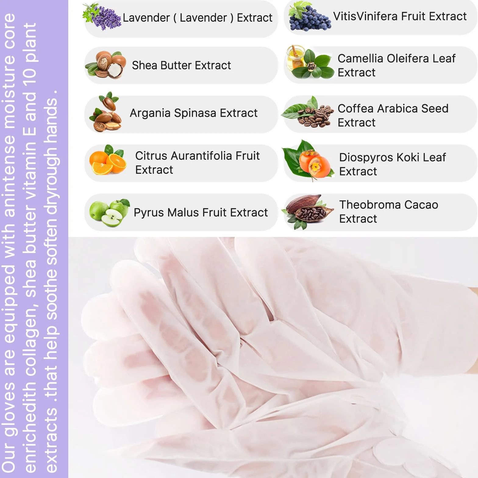 Gants de Masque Hydratants Exfoliants au Miel avec Collagène, Anti-âge, Réparation de Peau Rugueuse (Lavande et miel)