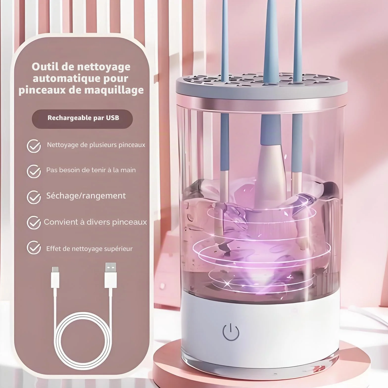 Nettoyeur de pinceaux de Maquillage électrique, Machine de Nettoyage de pinceaux de Maquillage, Outils de Nettoyage Automatique pour Toutes Les Tailles de pinceaux de Maquillage
