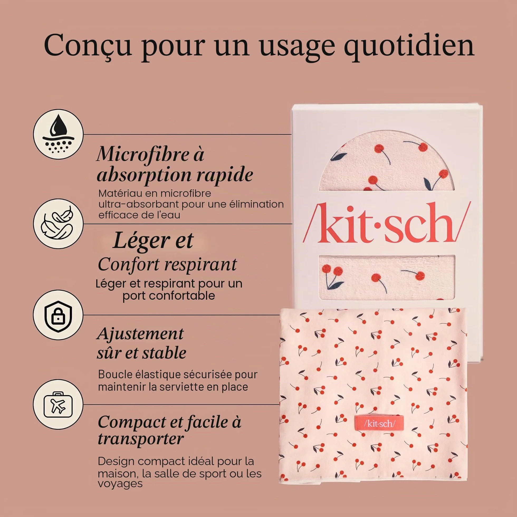 Kitsch Serviette en Microfibre XL pour Femme, Serviette en Microfibre, Super absorbante, séchage Rapide, Anti-frisottis, pour Cheveux Longs et Courts, Turban pour Femme, Cheveux mouillés et bouclés