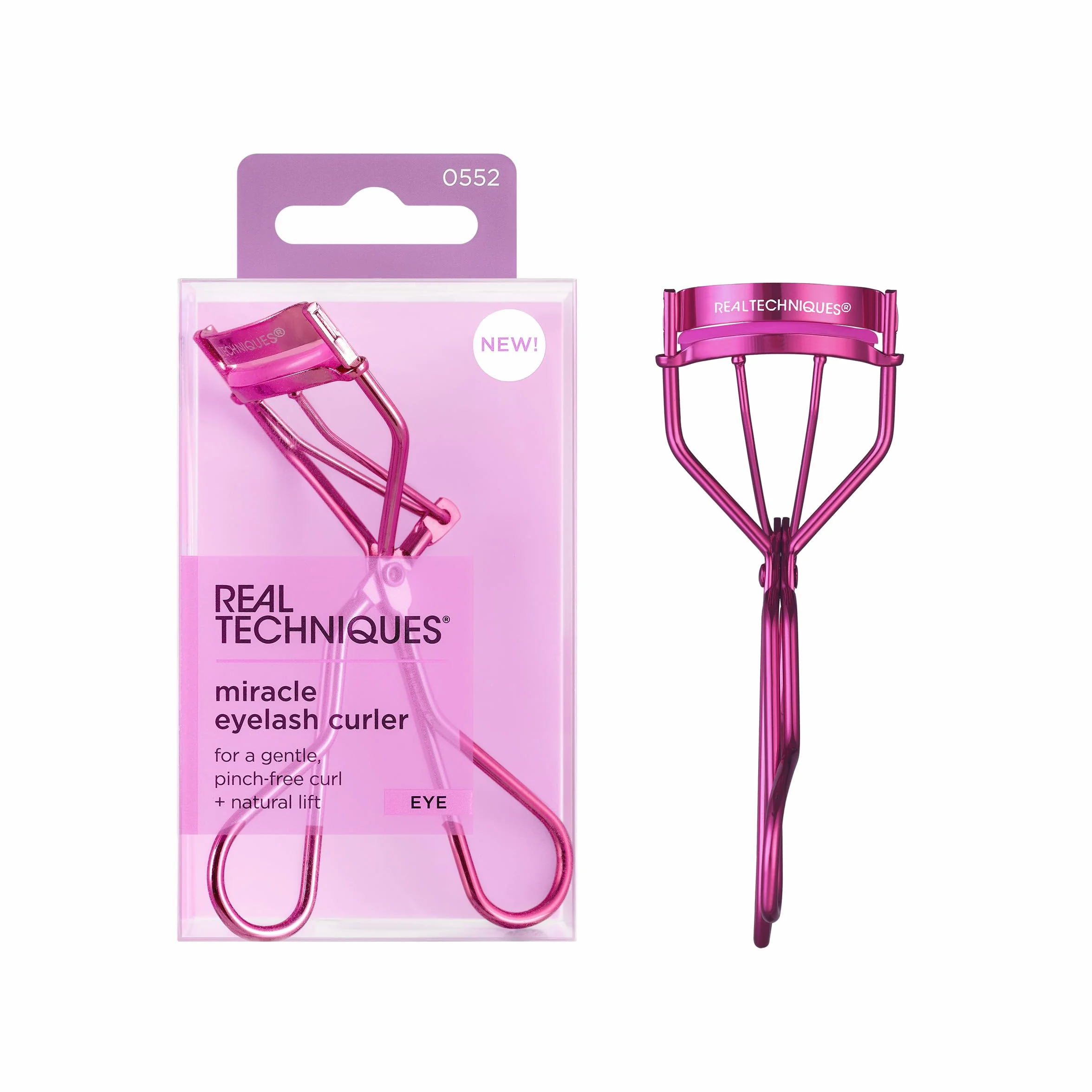 Real Techniques Recourbe-Cils Miracle, outil doux rose format voyage, cils liftés volume boost mascara