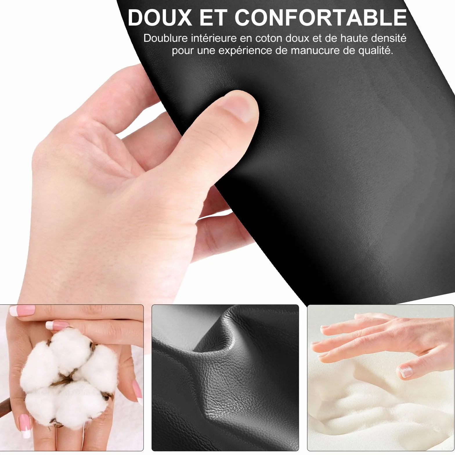 Repose Main Ongle,Forme du U Coussins Repose-Main pour Manucure,Douceur PU Cuir Coussin Manucure avec Support Amovible,Repose Main Manucure Professionnelle pour Prothesiste Ongulaire(Noir)