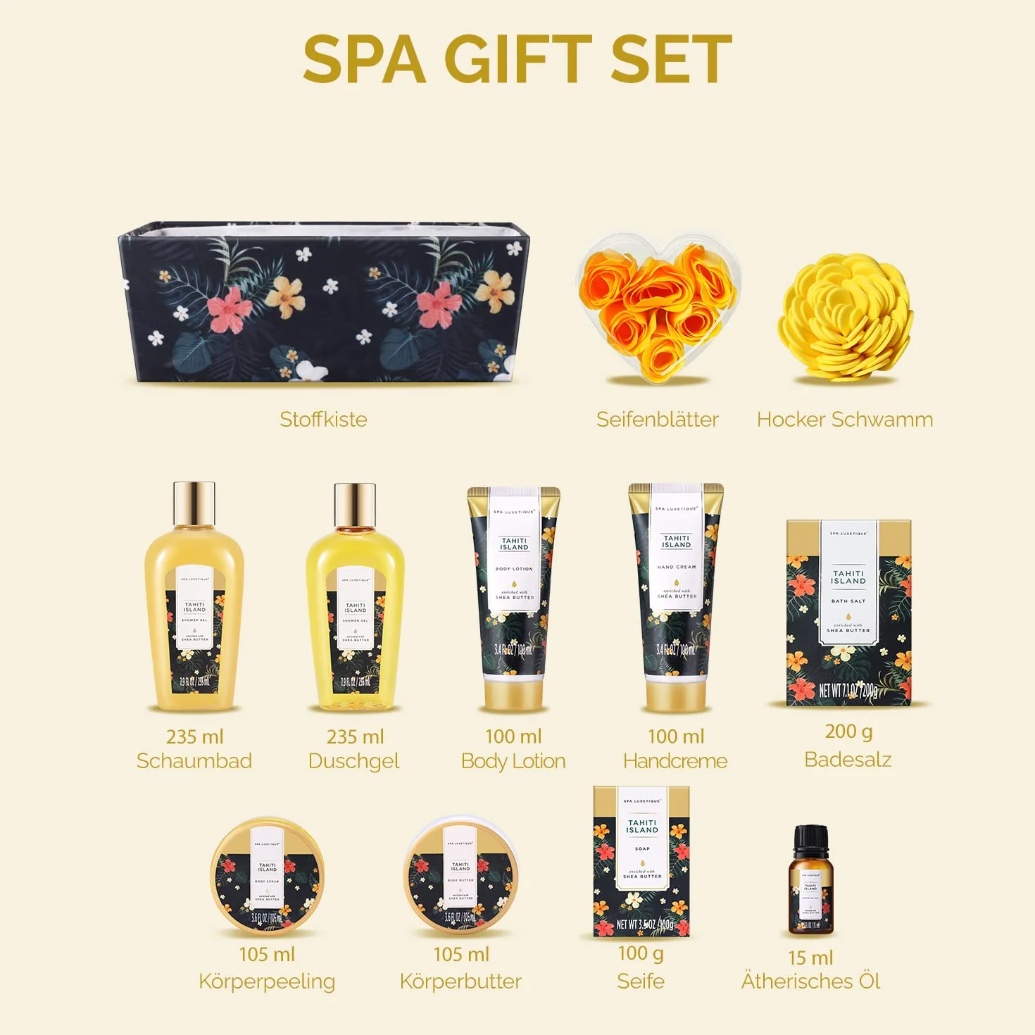Spa Luxetique Coffret Cadeau Femme 12 Pièces Huile Essentielle Tahiti Soin Bain