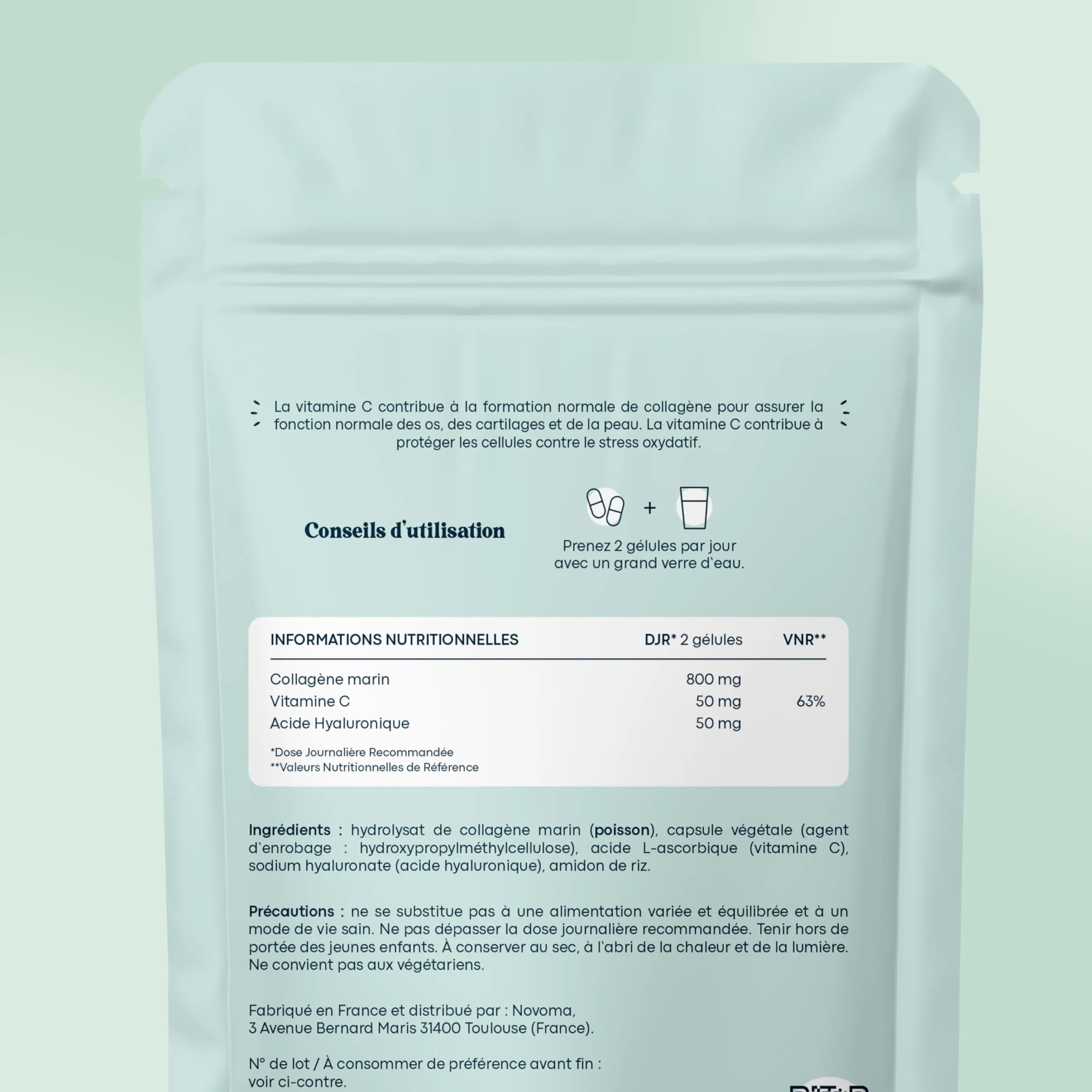 Novoma Essentials Collagene Marin Acide Hyaluronique Vitamine C 120 Gélules Peau Articulations