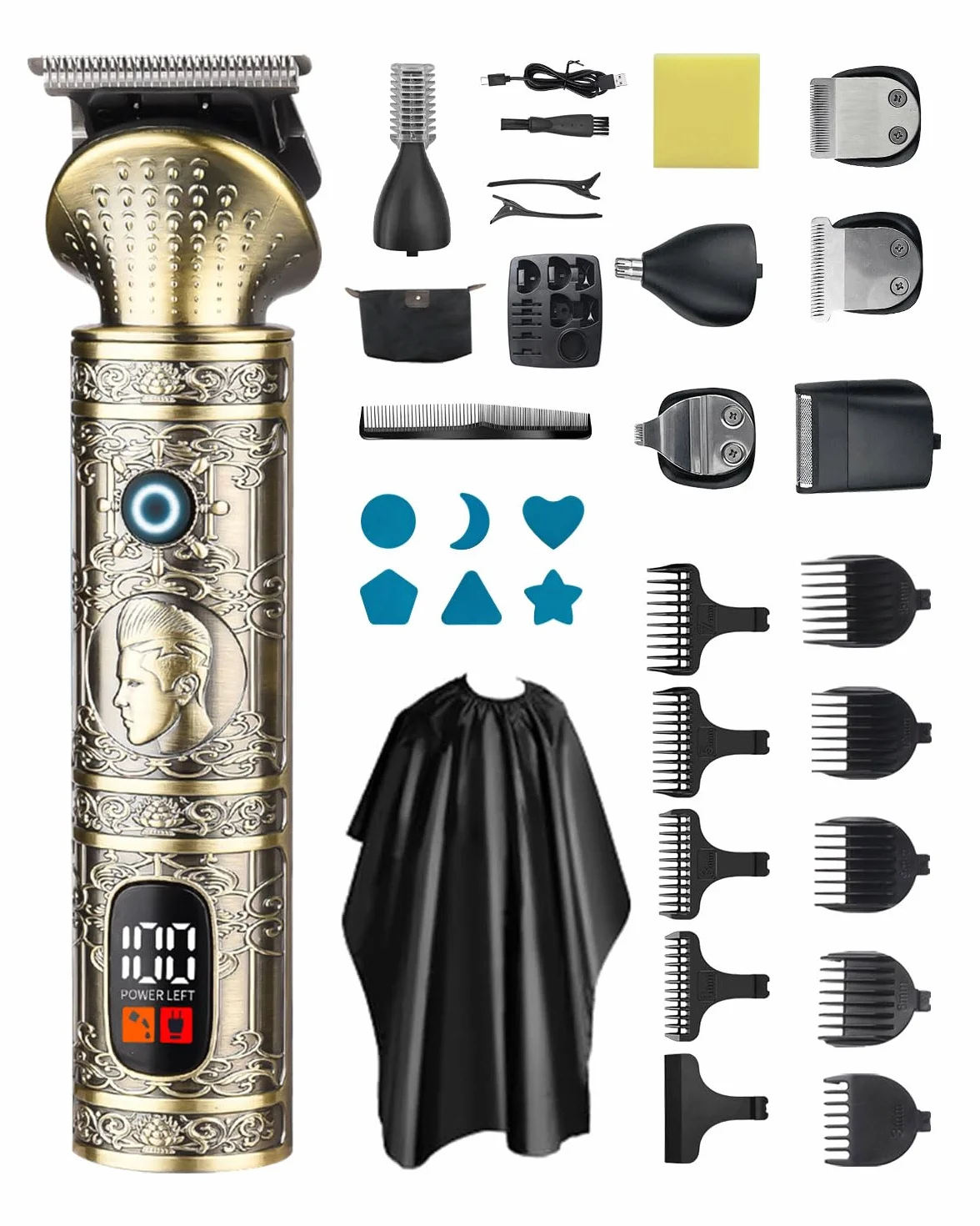 Tondeuse Barbe Homme Professionnelle 7 en 1, Tondeuse Cheveux Sans Fil Étanche avec Lame en T, Écran LED, USB-C Charge Rapide, Kit Tondeuse Corps & Visage, Idée Cadeau Rasoir Homme