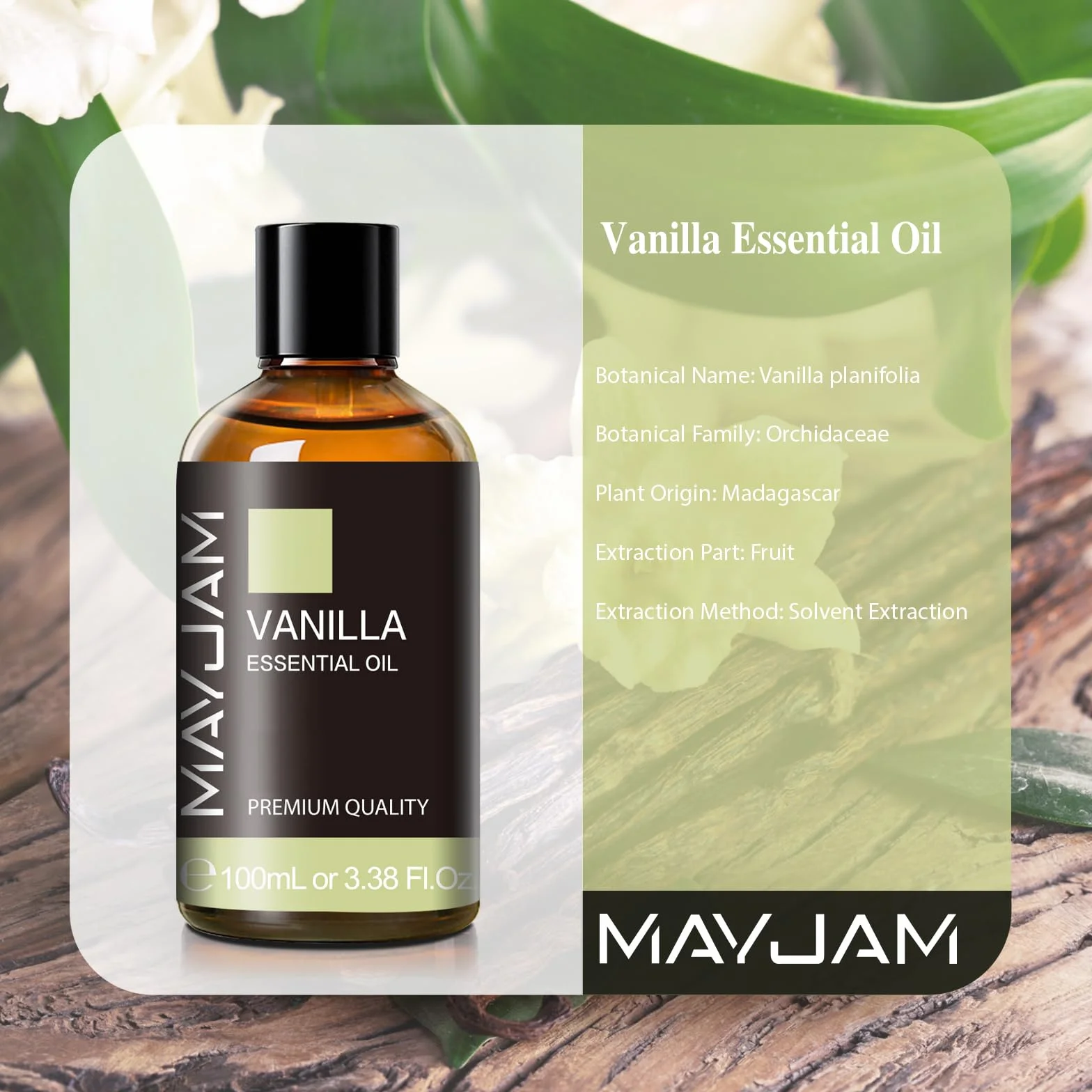 Huile Essentielle de Vanille 100ML MAYJAM pour Diffuseur, Humidificateur, DIY