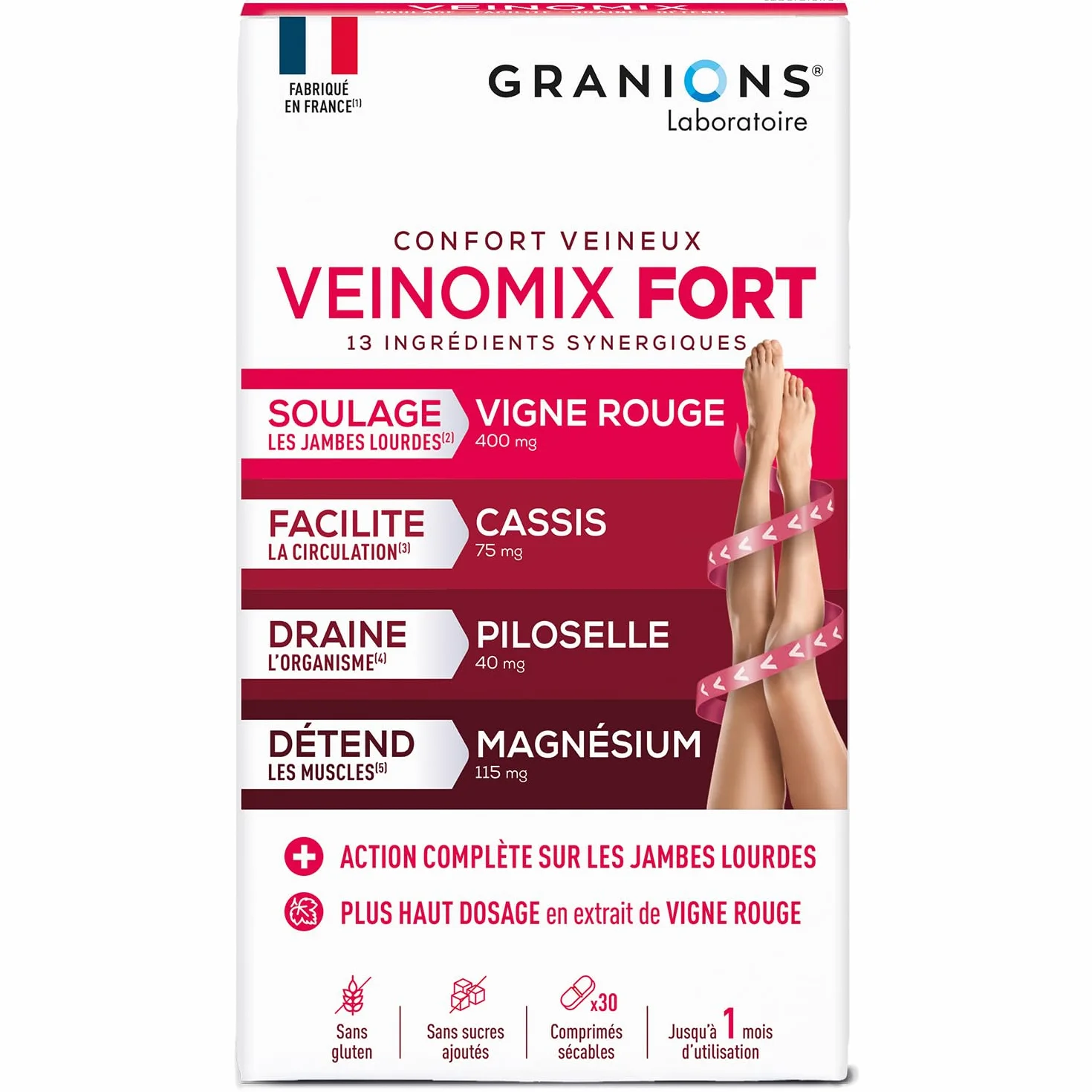 GRANIONS VEINOMIX FORT 30 comprimés Circulation Sanguine Jambes Lourdes Rétention d'Eau Vigne Rouge