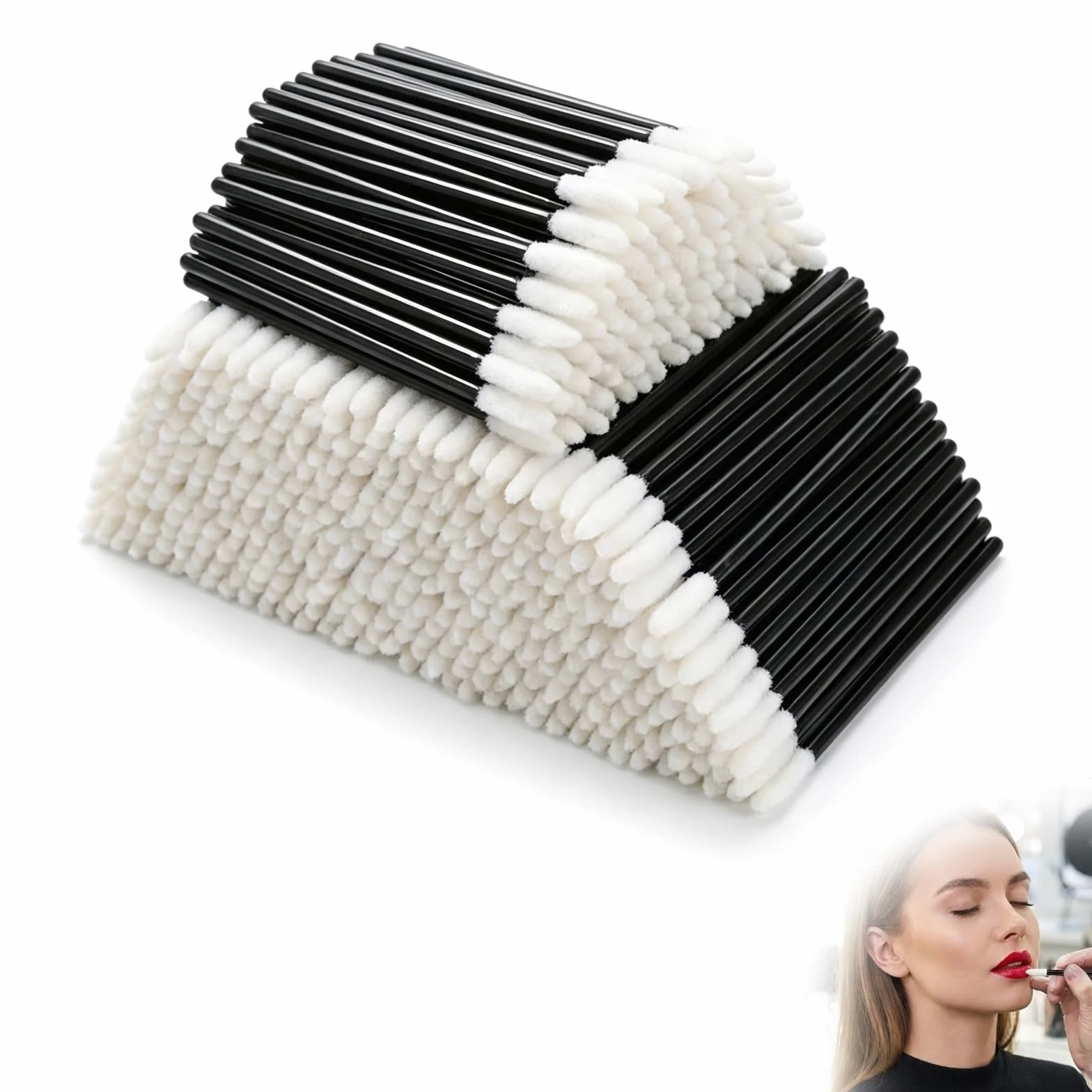 Pinceaux Lèvre Jetables 300 Pièces, Brosse Goupillon Pinceau Sourcil Extension Stick Lèvre, Applicateurs Maquillage Hygiéniques