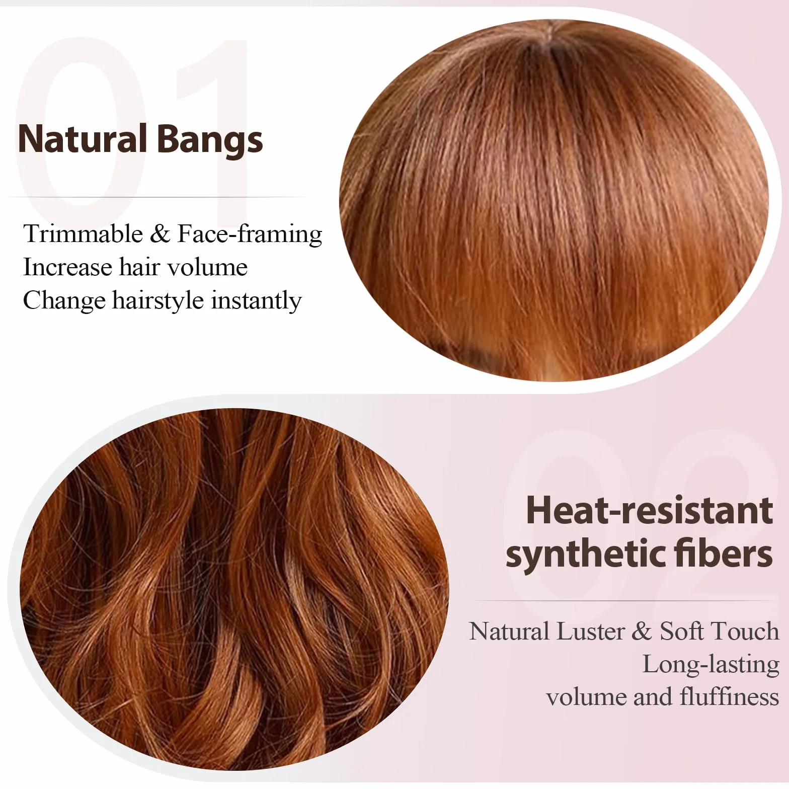 EMMOR Perruques Ombré Auburn pour Femmes Perruque Longue et Bouclée avec Frange en Fibres Synthétiques Résistantes à la Chaleur Perruques Quotidiennes d'Aspect Naturel