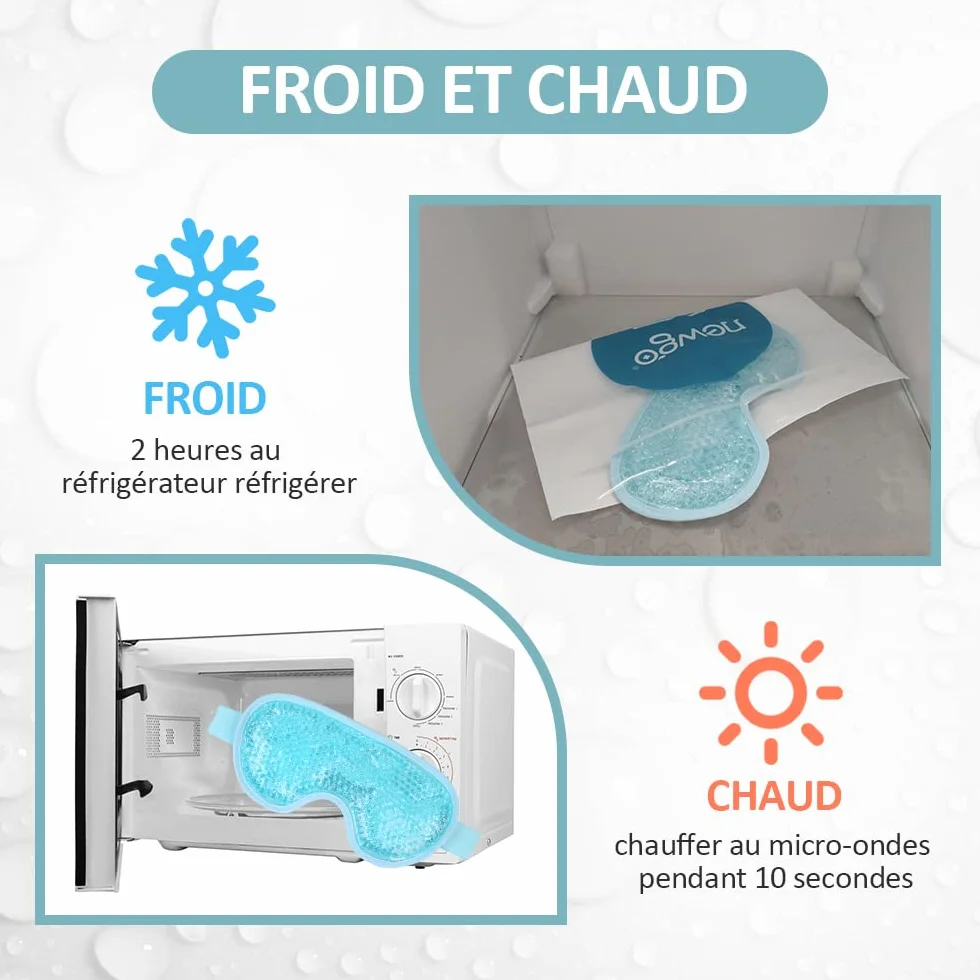 Masque pour les yeux réutilisables avec perles de gel, thérapie haute et basse température, rafraîchissant yeux gonflés secs maux de tête
