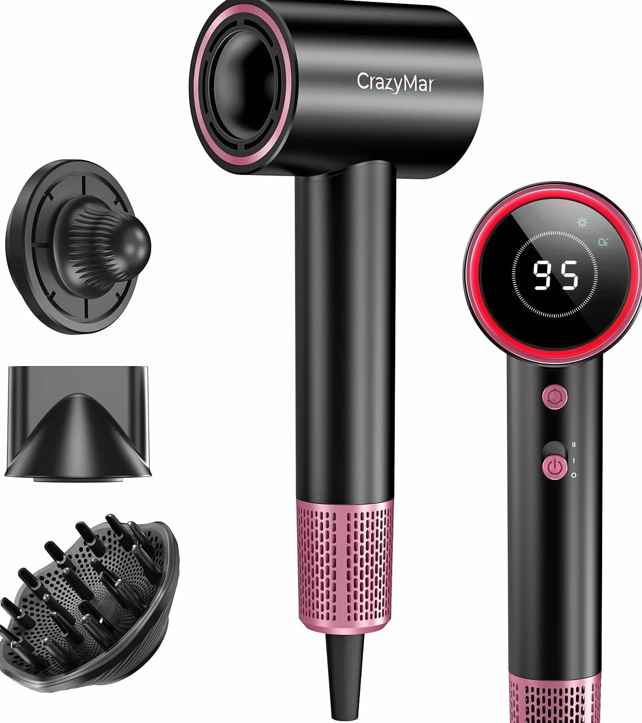 Sèche Cheveux Ionique Professionnel 180 000 tr/min, 4 Températures, Protection Surchauffe, Faible Bruit (Noir)