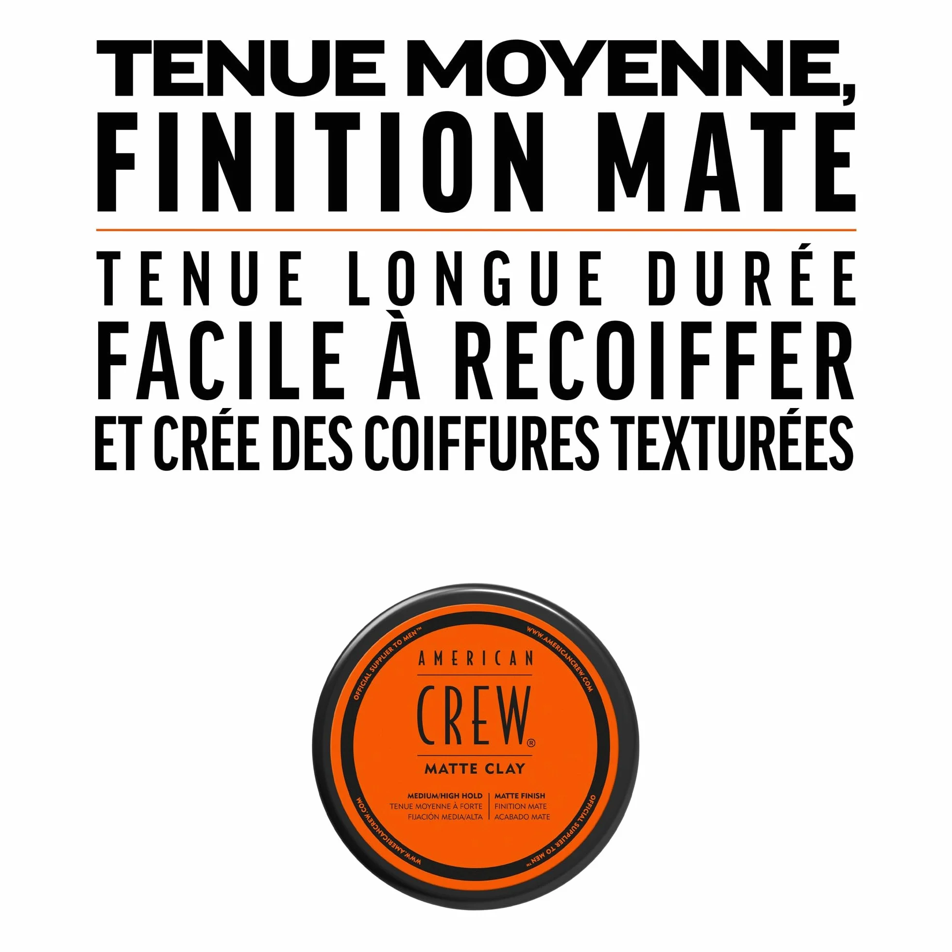 American Crew Matte Clay Cire Cheveux Homme Argile 85 g Fixation Moyenne Forte Fini Mat Soyeux Tous Types Cheveux