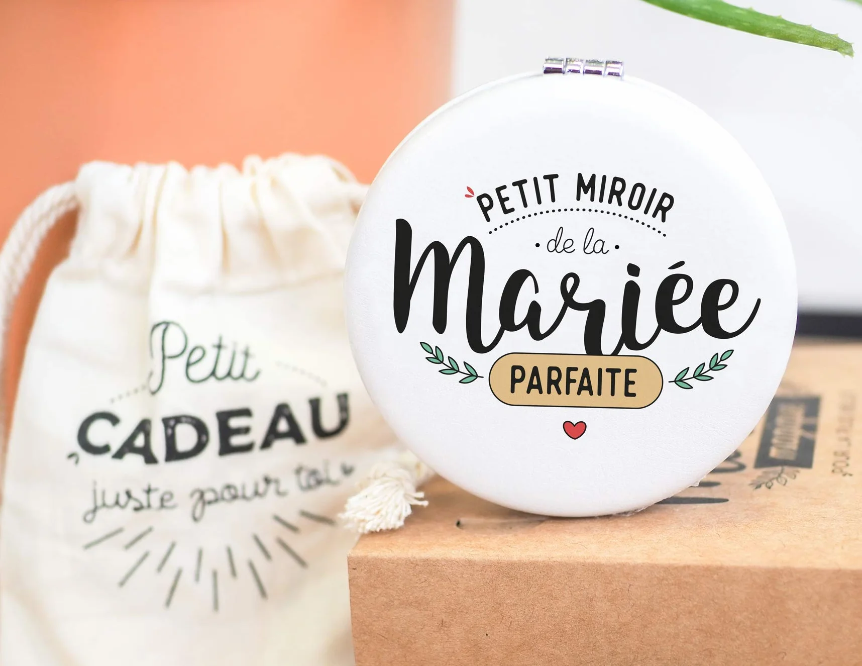 Miroir de Poche Double Face Marraine Parfaite avec Pochon Coton