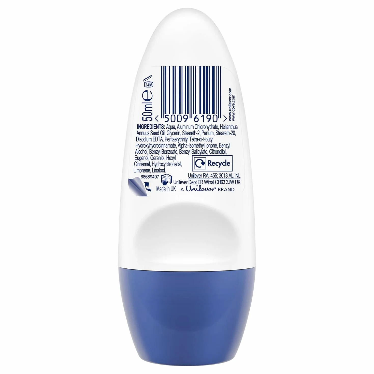 Dove Lot de 6 déodorants anti-transpirant 48H sans alcool 50 ml