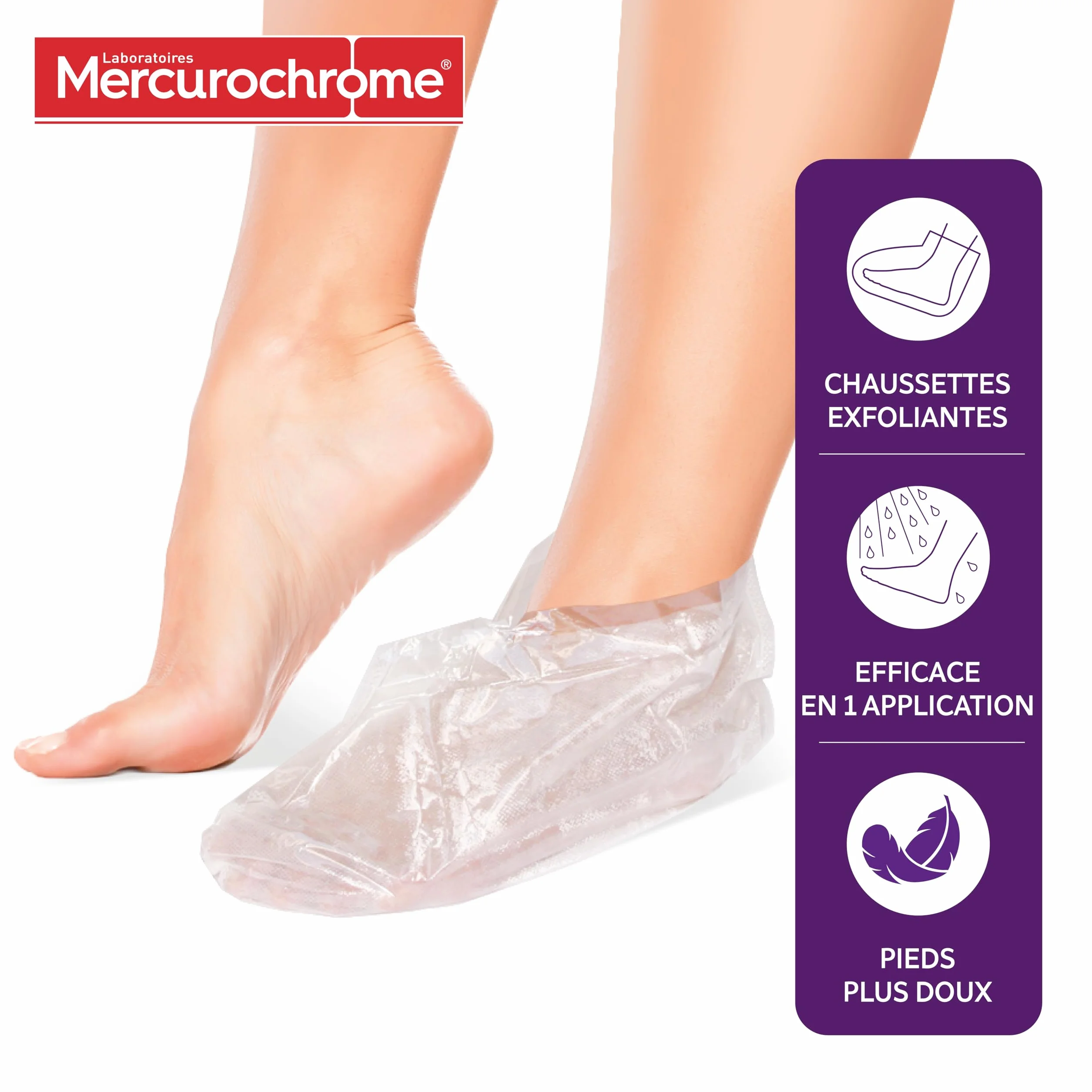MERCUROCHROME Masque Exfoliant Pedi-Peeling Pieds Élimination Callosités 1 Paire