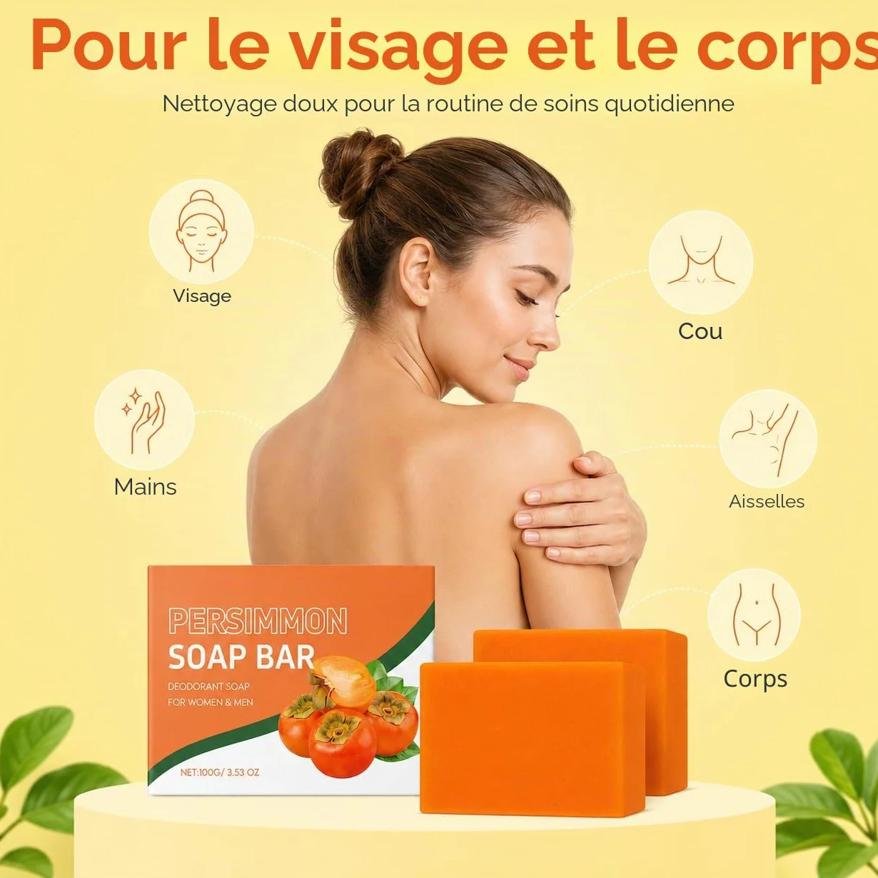 Kaki Lot de 2 Savons Naturels Presimmon Soap - Hydratant, Éclaircissant, Exfoliant Corps et Visage