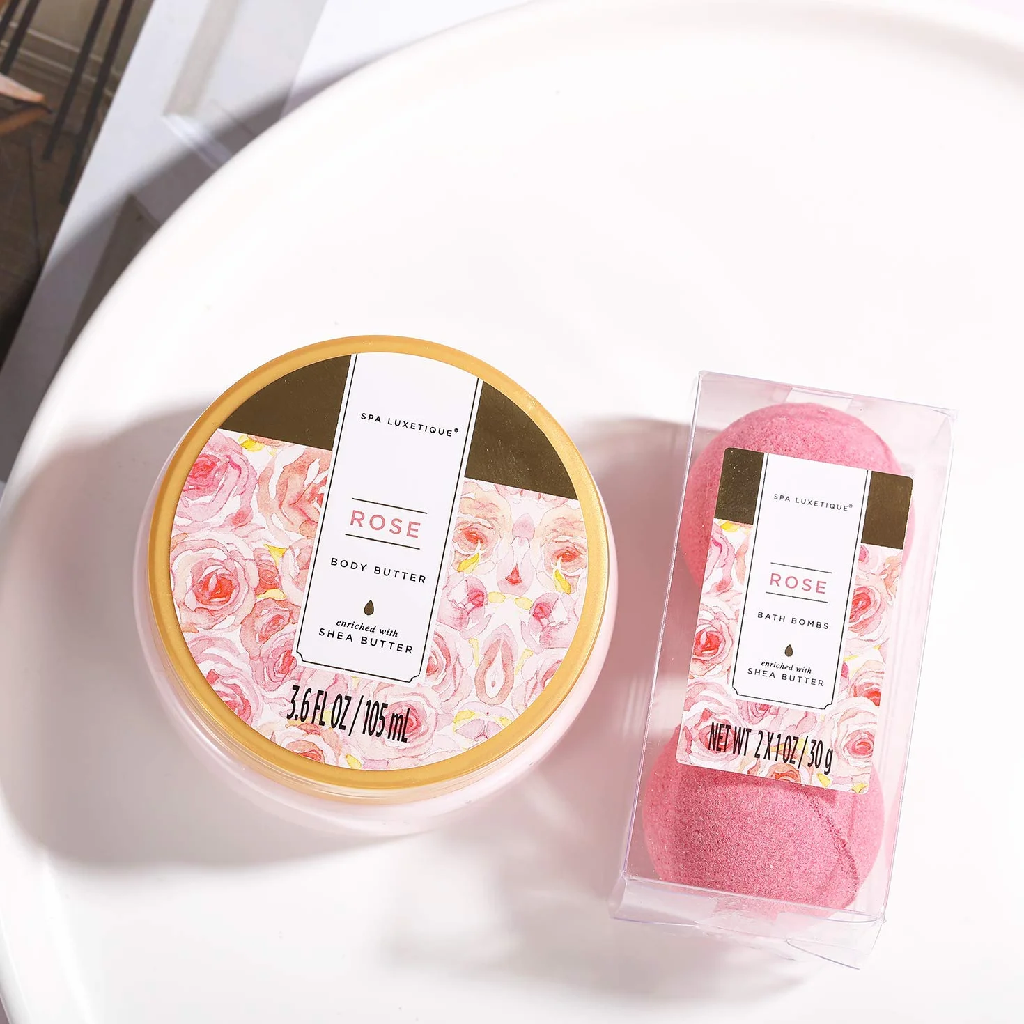 Spa Luxetique Coffret Cadeau Femme Rosa 8 Pièces Soin Beauté Gel Douche Beurre Karité Bombe Bain Bain Moussant
