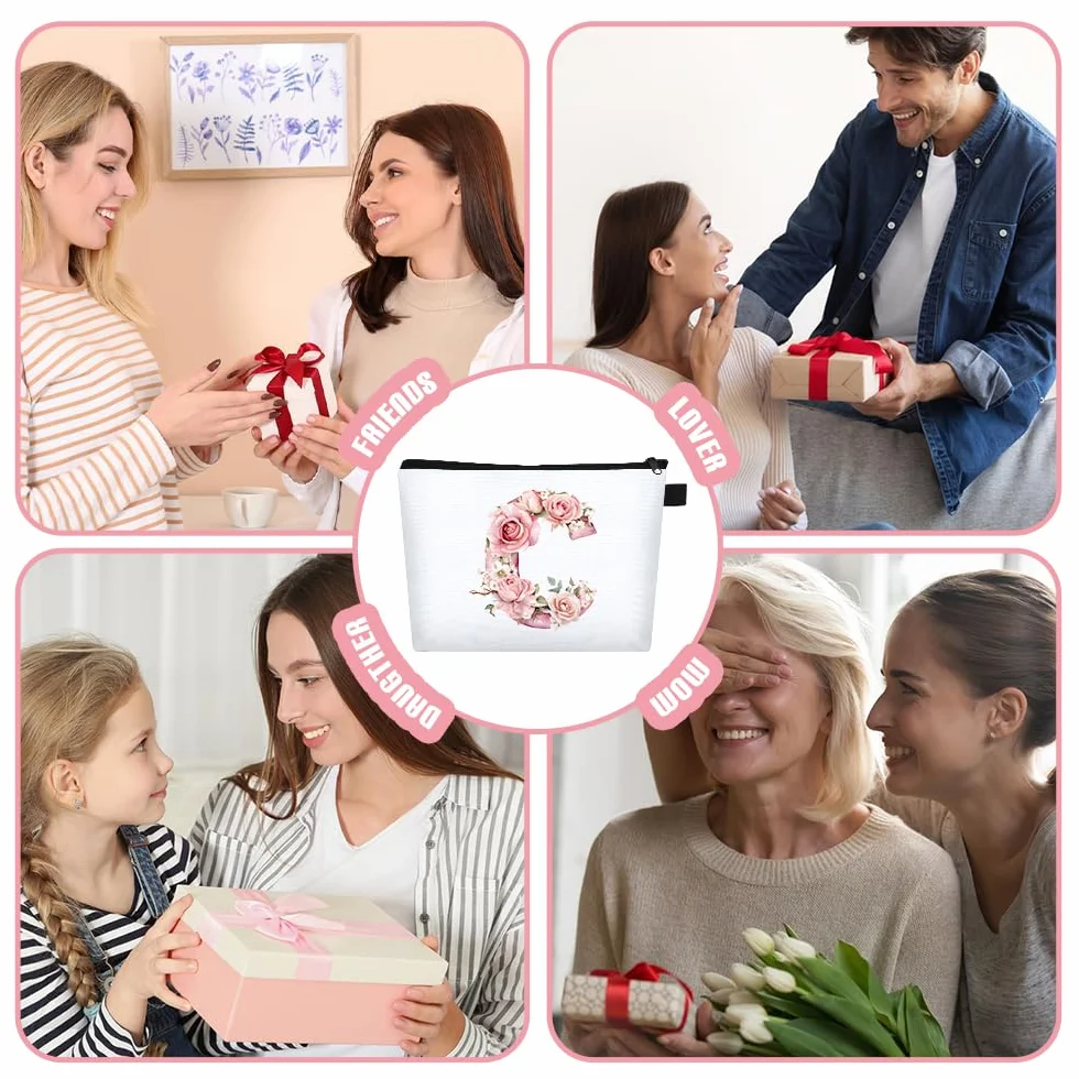 Trousse de Maquillage Personnalisée A-Z, Petite Pochette Maquillage Femme, Sac Cadeau Anniversaire Mariage EVJF Voyage