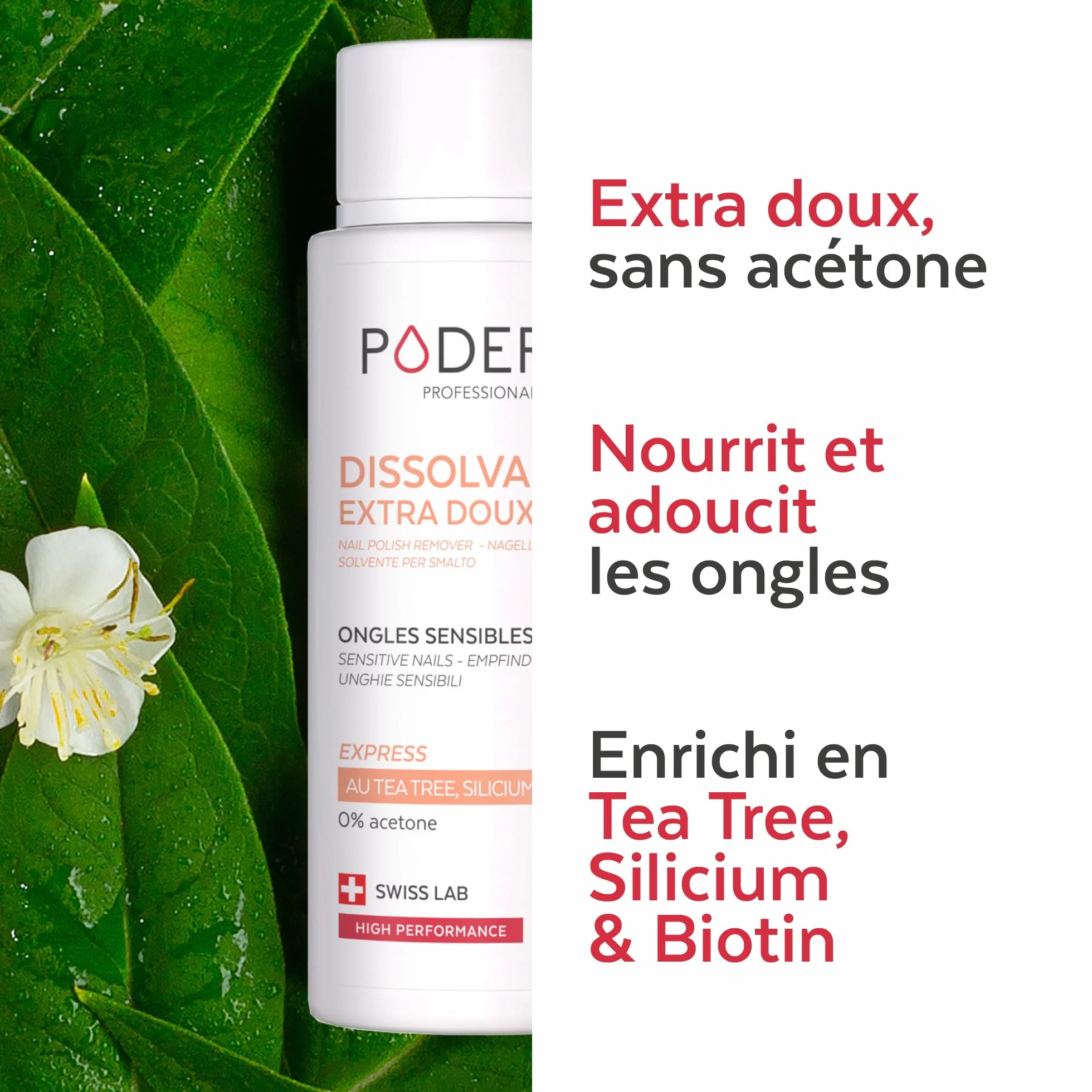 Poderm Dissolvant sans acétone extra doux au tea tree 100 ml Swiss Lab