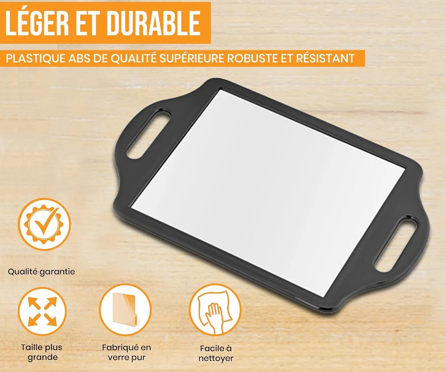 Mirrorvana XL Miroir à Main Professionnel 35 cm x 21 cm Noir pour Barbier et Salon de Coiffure