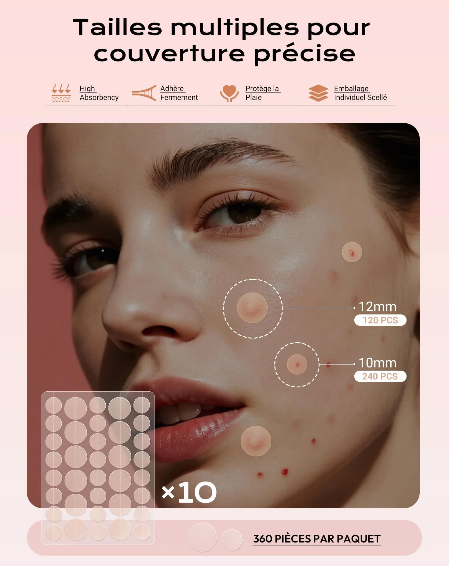 Patch Invisible Hydrocolloïde Imperméable Transpirable Anti-Acné 10MM 12MM 360 Pièces
