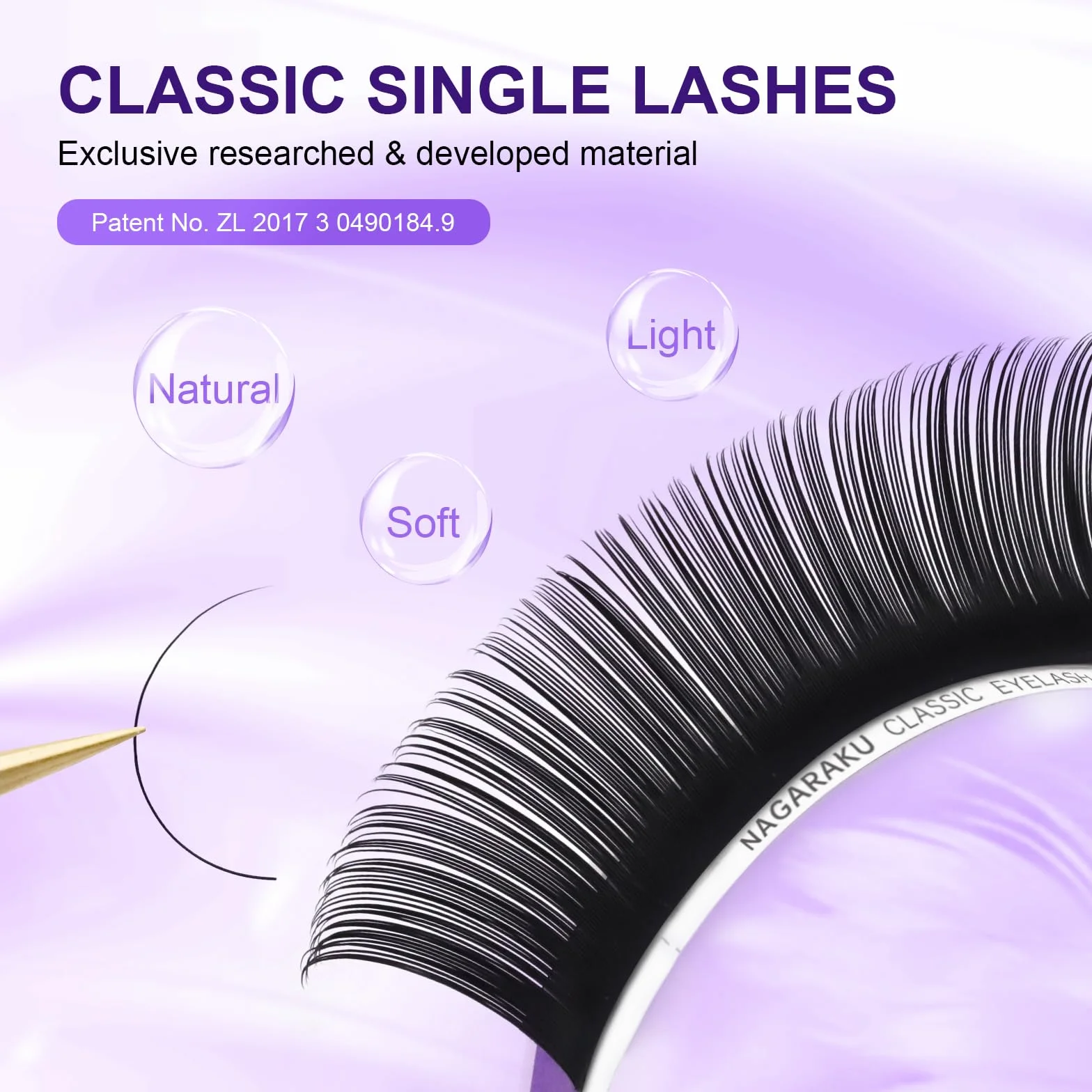 NAGARAKU Extension de Cils Individuel Volume Unique Doux Naturels Fins Russe Classique 1:1 Eyelash Boucle Stable Léger Lash Noir 16 Rangées 0.15mm C Curl 7-15mm