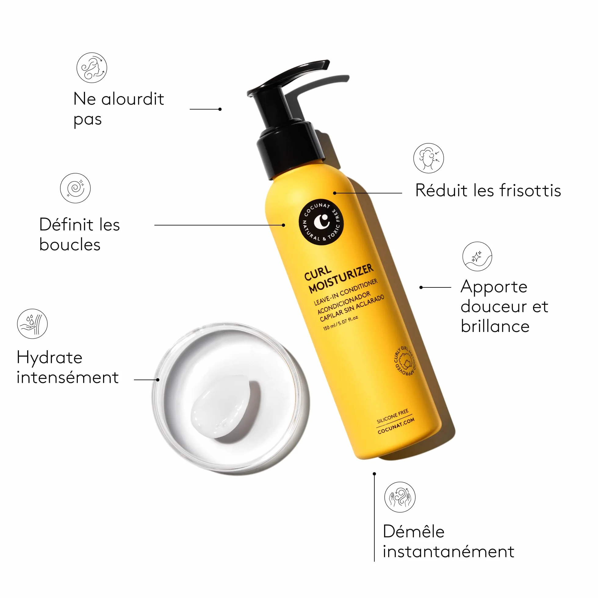 COCUNAT – Curl Moisturizer Leave-in - Démêle, Définit et Hydrate les Boucles - Boucles Souples, Brillantes et Lisses - Hydratation Maximale - Méthode Curly - Élimine les Frisottis - 150 ml