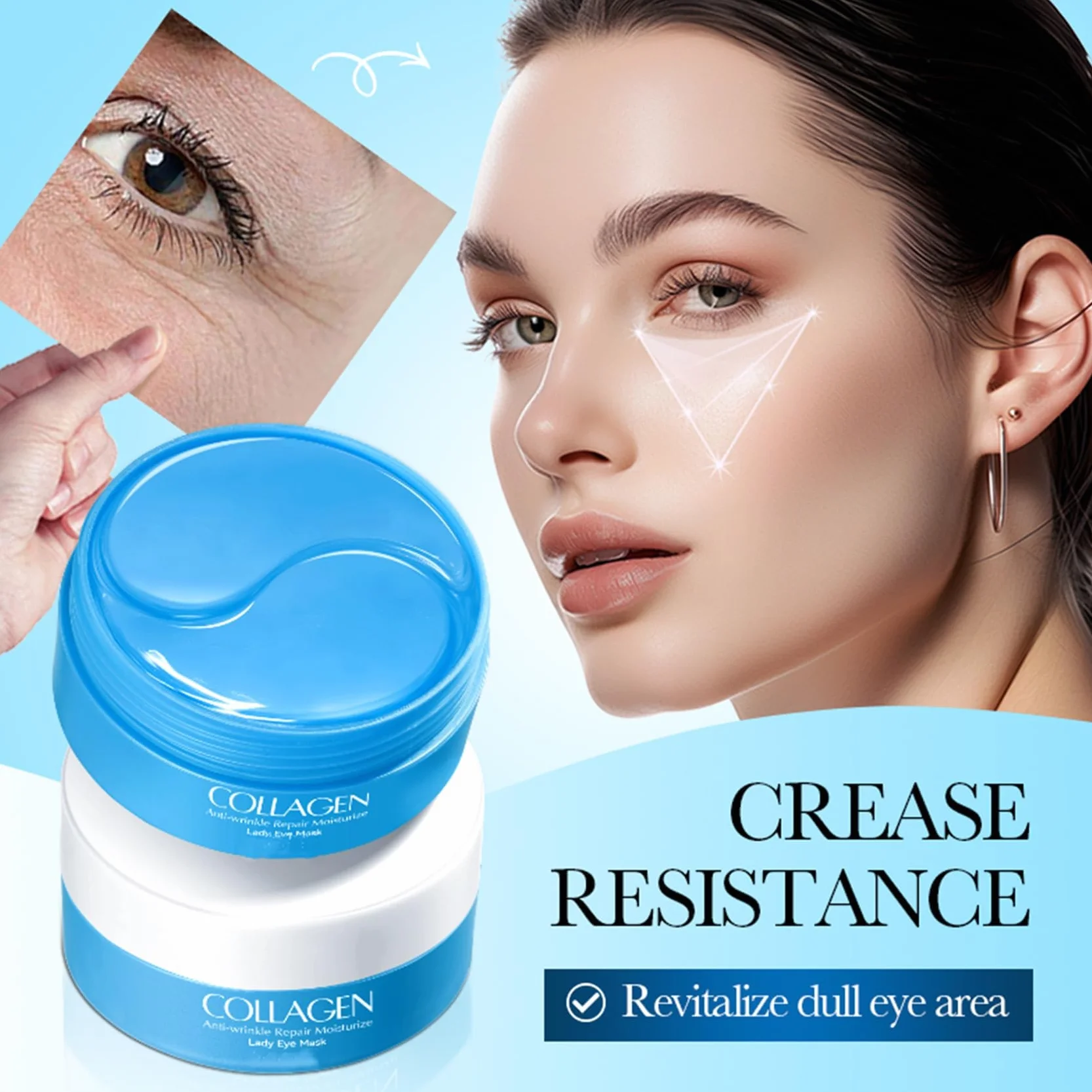 Patch Yeux Collagene Acide Hyaluronique 60 Pcs Anti Cernes Anti-Rides Masque Hydratant Contour des Yeux