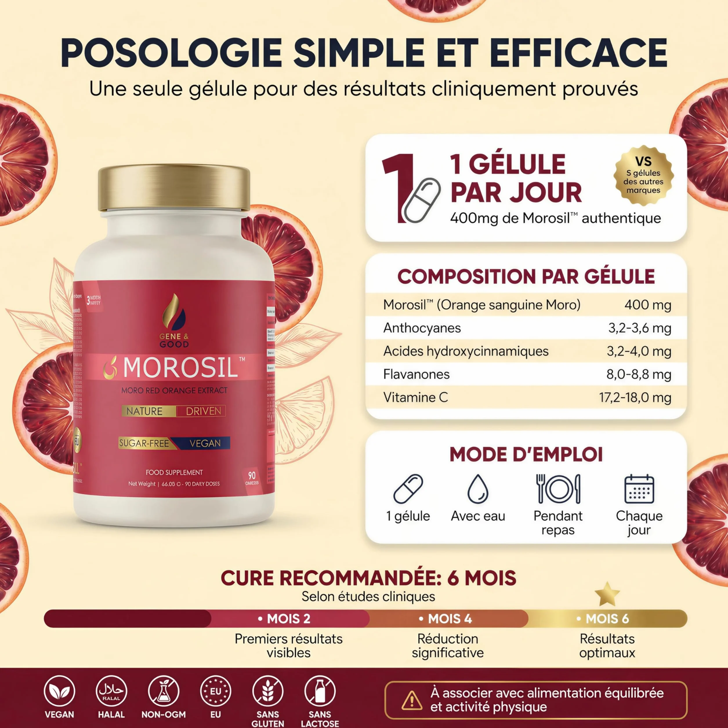 MOROSIL™ Gene & Good® Orange Rouge Moro 400 mg/jour 90 Gélules Vegan Contrôle du Poids Silhouette