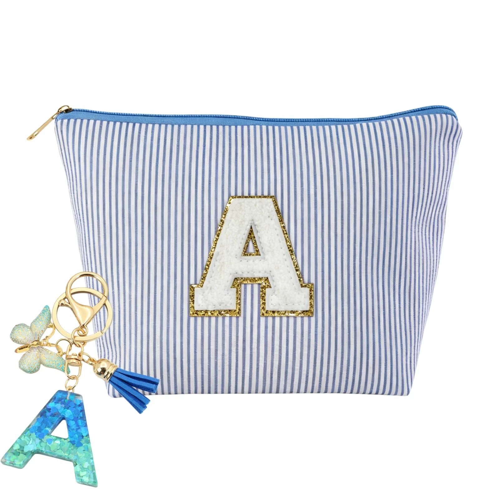 Trousse de Toilette Femme Personnalisée avec Porte-Clés, Cadeau pour Mamans Amies Sœurs (Bleu)